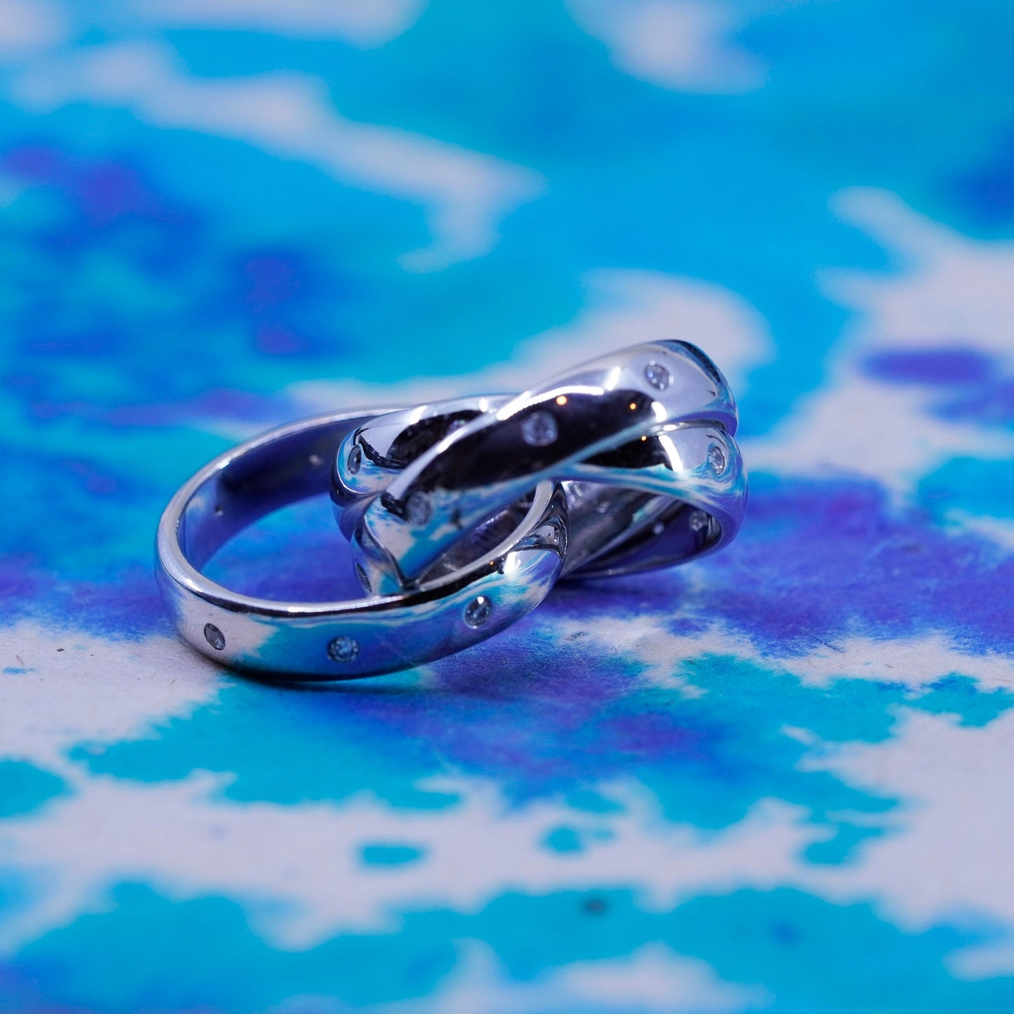 Size 6, vintage Mexico Sterling silver handmade ring, 925 entwined band with cz