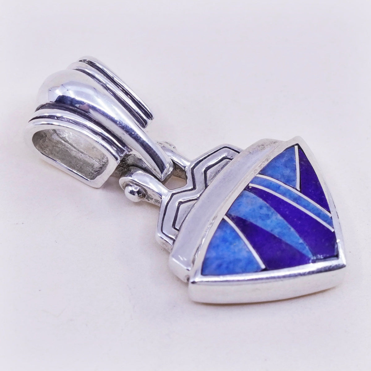 Vintage Teme Navajo Zuni Sterling 925 silver handmade pendant w/ sodalite lapis