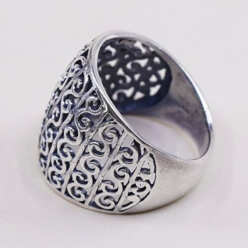 Sz 7.75, Vtg Sterling Silver Handmade Ring, 925 Silver Band W/ filigree swirl