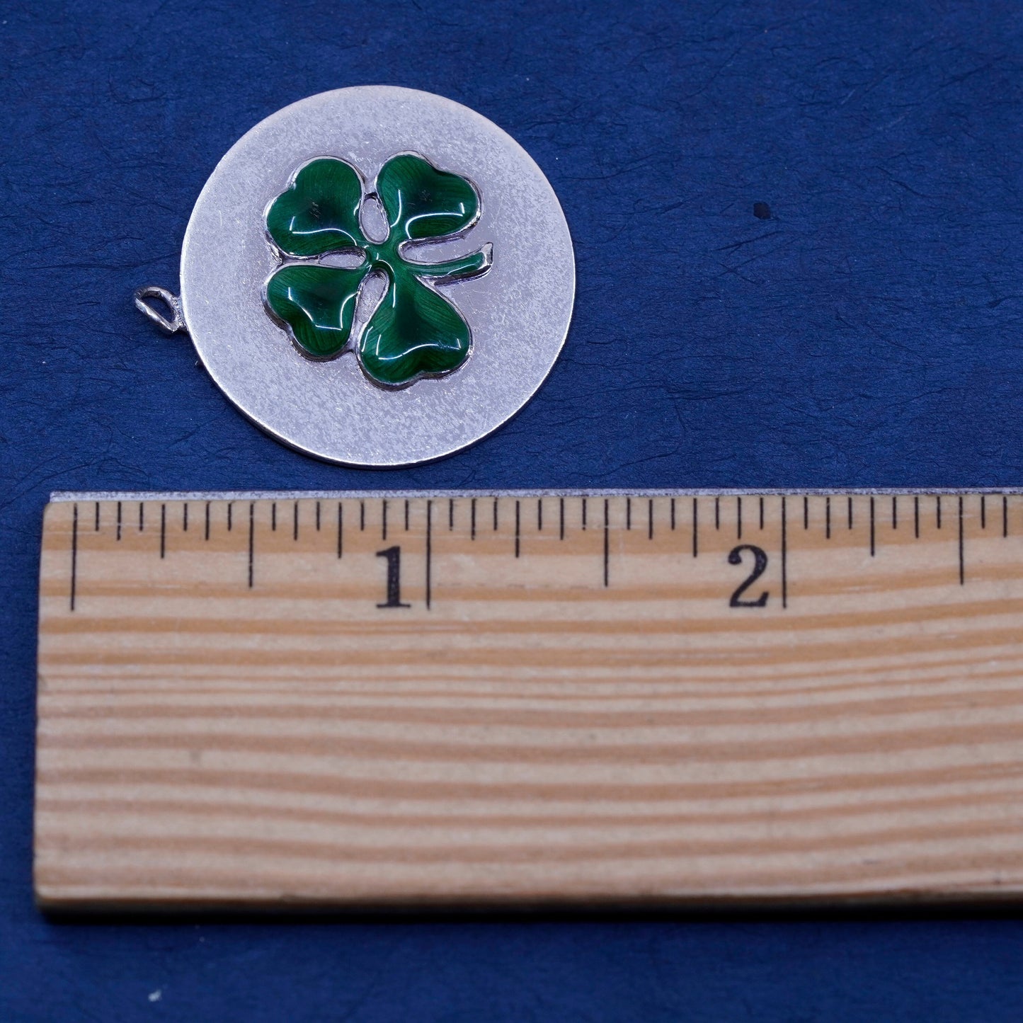 vtg Sterling 925 silver handmade pendant, enamel lucky four leaves clover charm