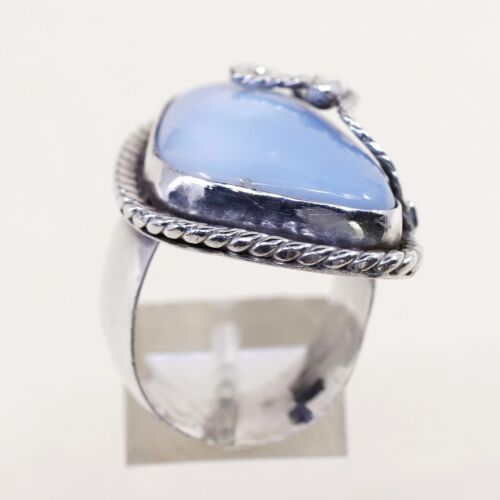 Sz 8.25, Vtg Sterling Silver Handmade Ring, 925 Silver Ring W/ Larimar N Cable