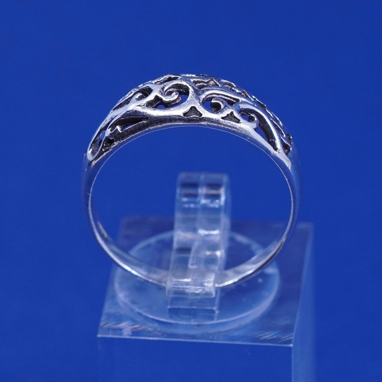 Size 9.5 vintage sterling silver handmade ring, 925 filigree whirl band