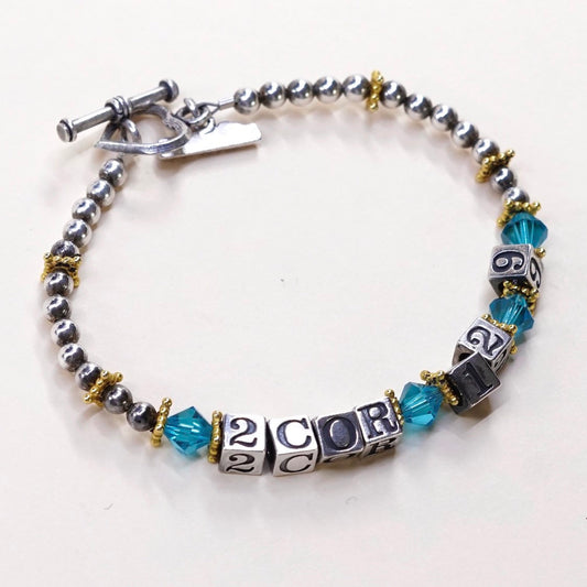 6.75", VTG BIRTHVERSE 2cor Sterling Silver bracelet has 925 alphabet n 12 9