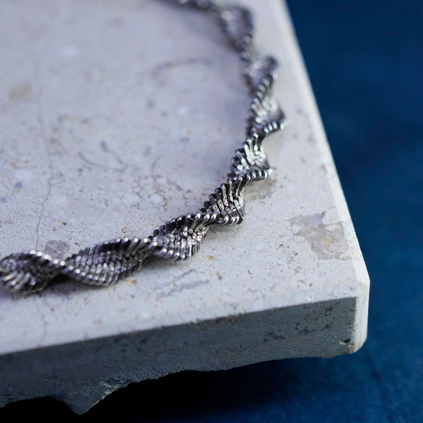 6.5”, vintage Sterling silver handmade bracelet, 925 twisted herringbone chain