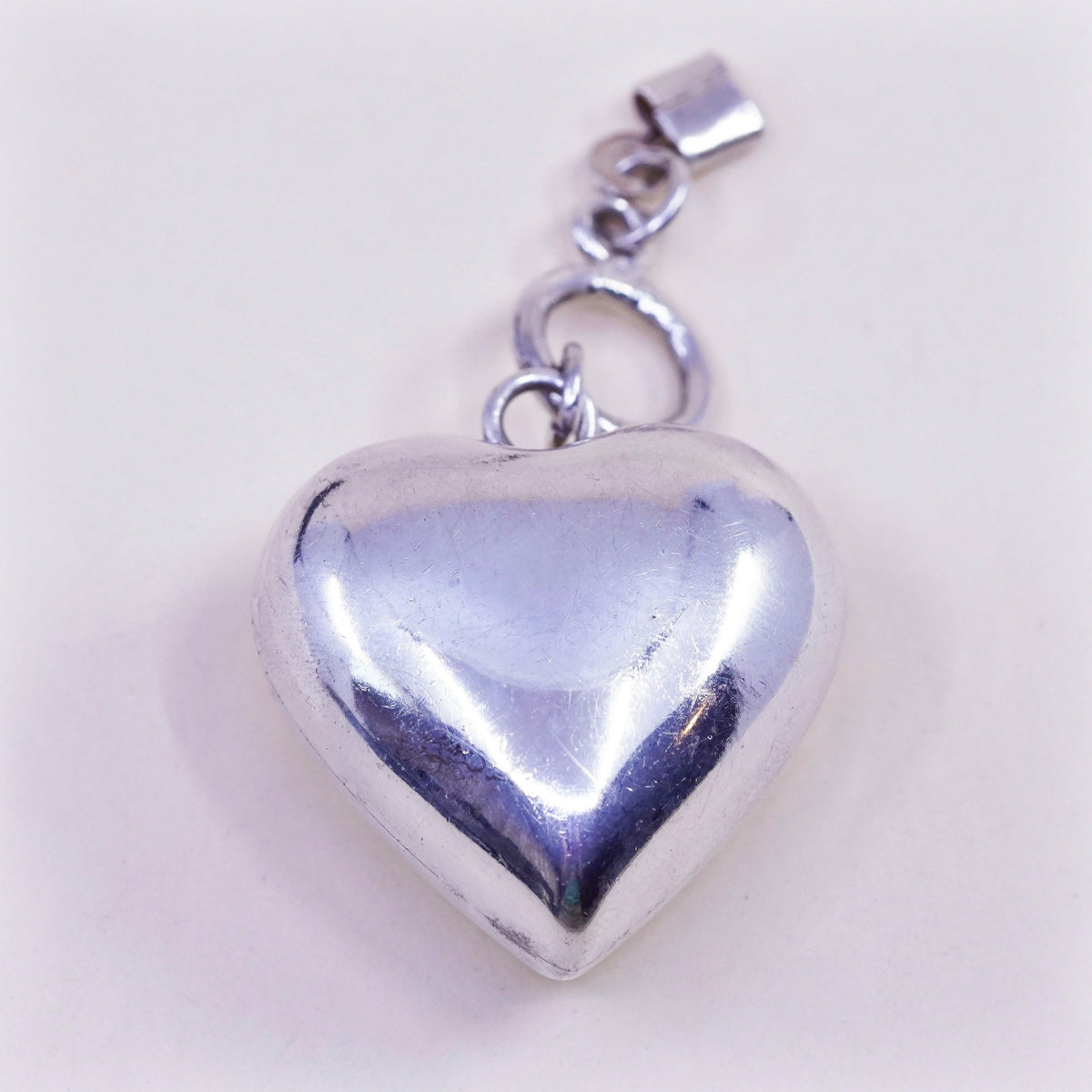 Vintage Mexico handmade sterling silver puffy heart, 925 pendant