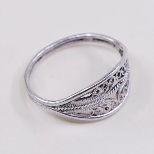 Size 8, Vtg Sterling Silver Handmade Ring, 925 Silver Band W/ Filigree Whirl