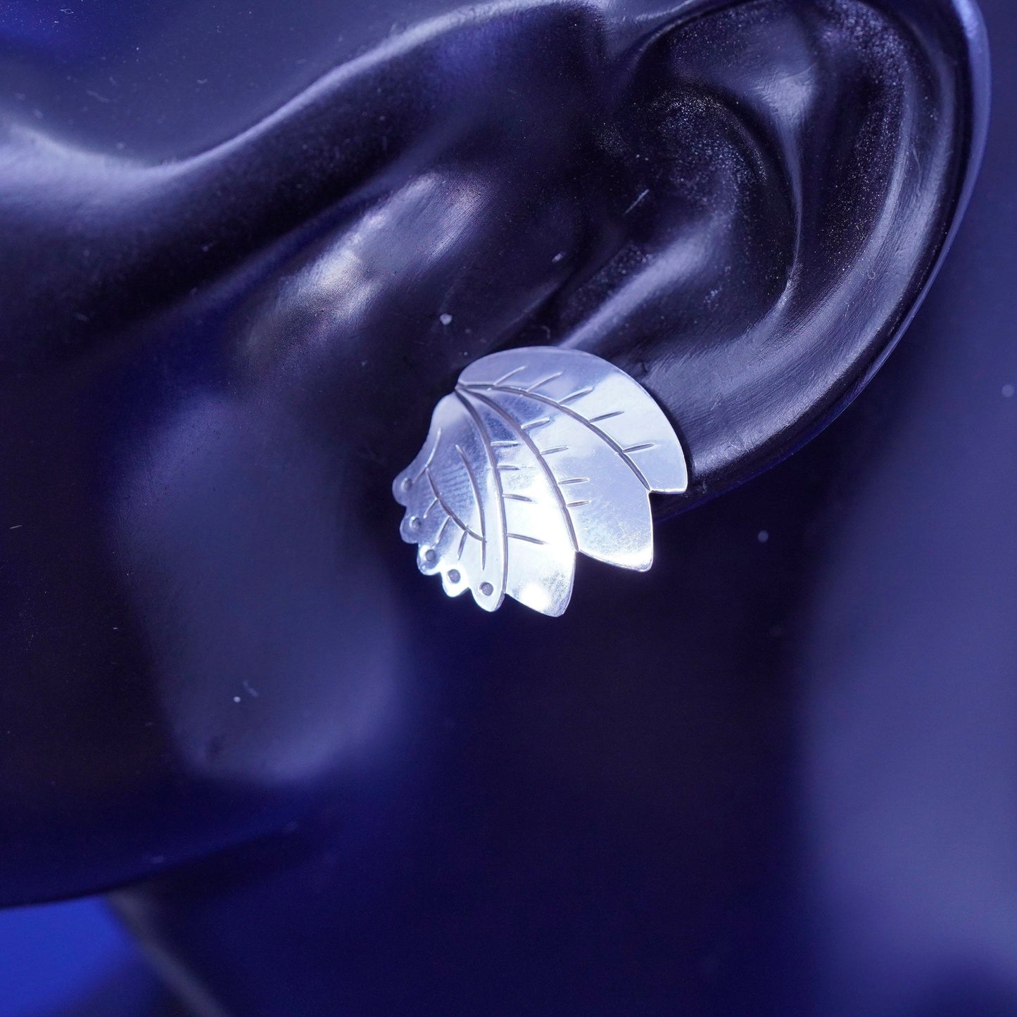 Native American Watson Honanie sterling 925 silver earrings, 925 leaf studs