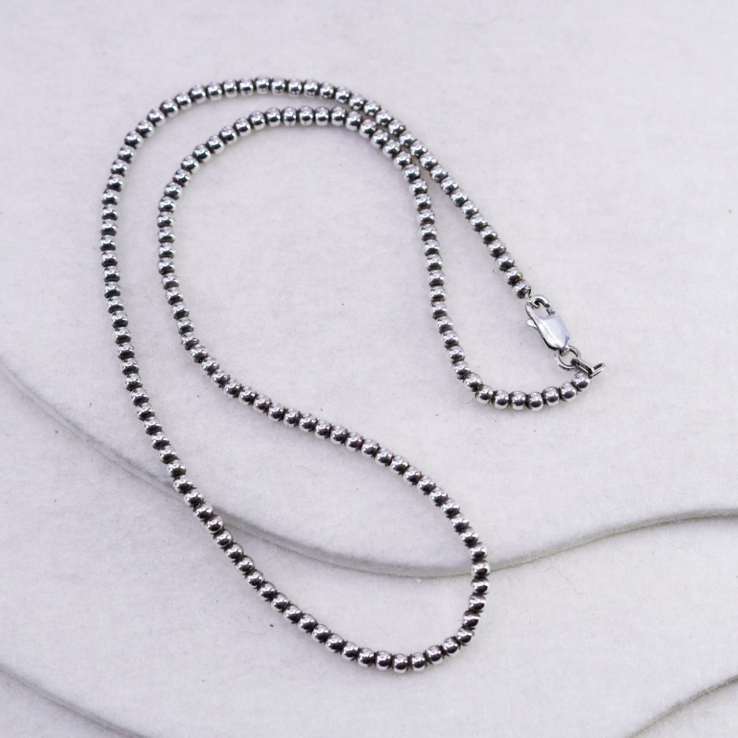 16”, vintage Sterling 925 silver handmade 3mm bead chain necklace