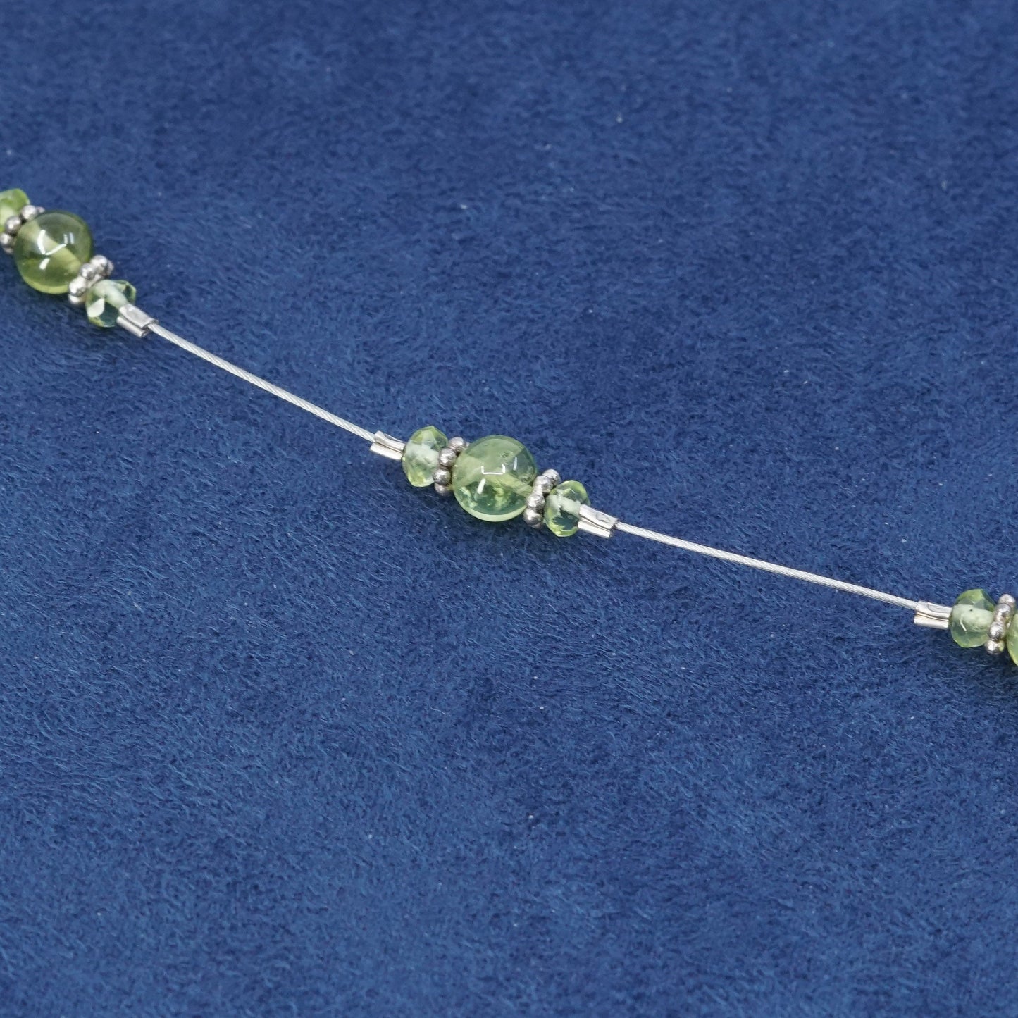 8.5", Sterling silver handmade bracelet, stainless steel chain w/ peridot beads