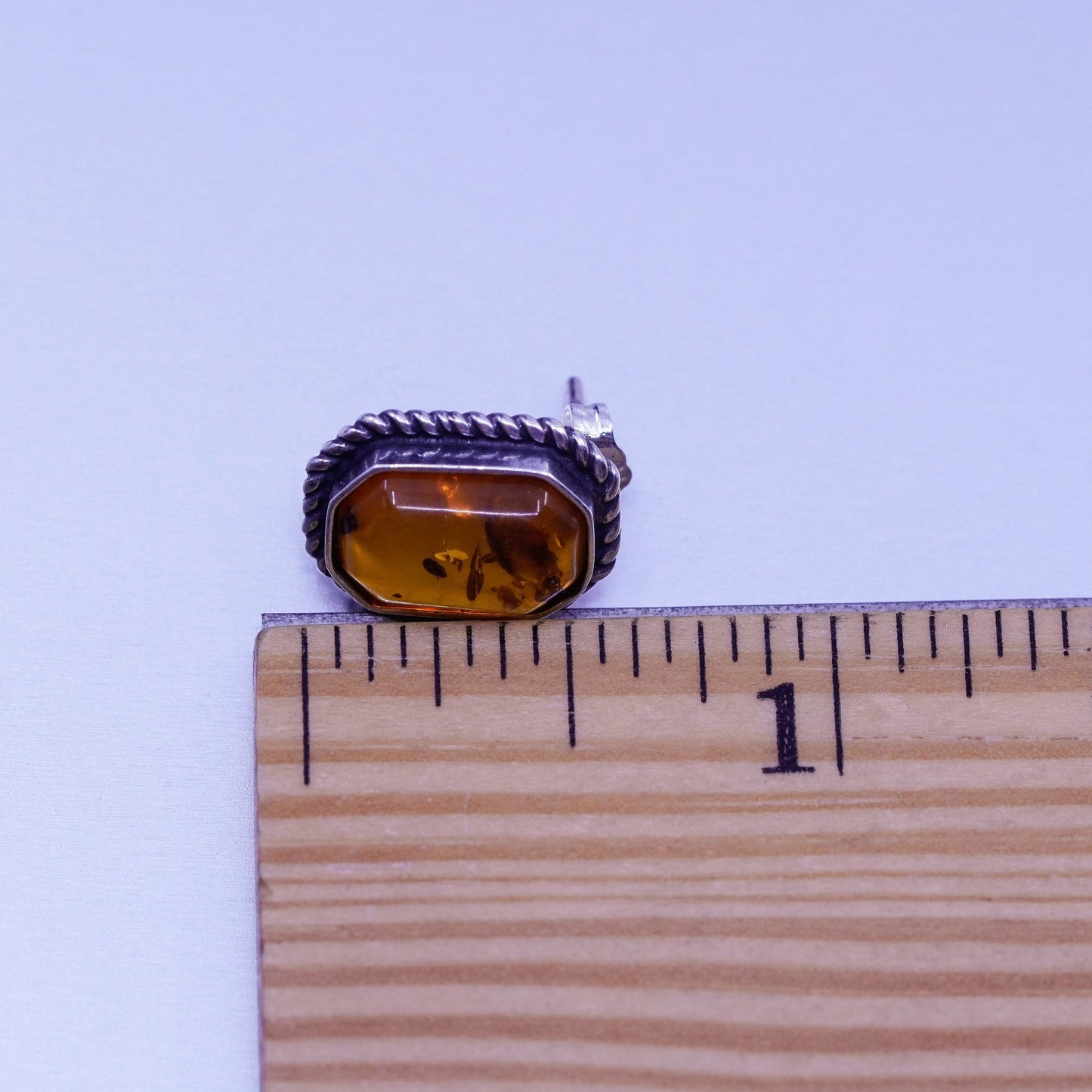 Vintage Sterling 925 silver earrings, studs with Amber and cable around