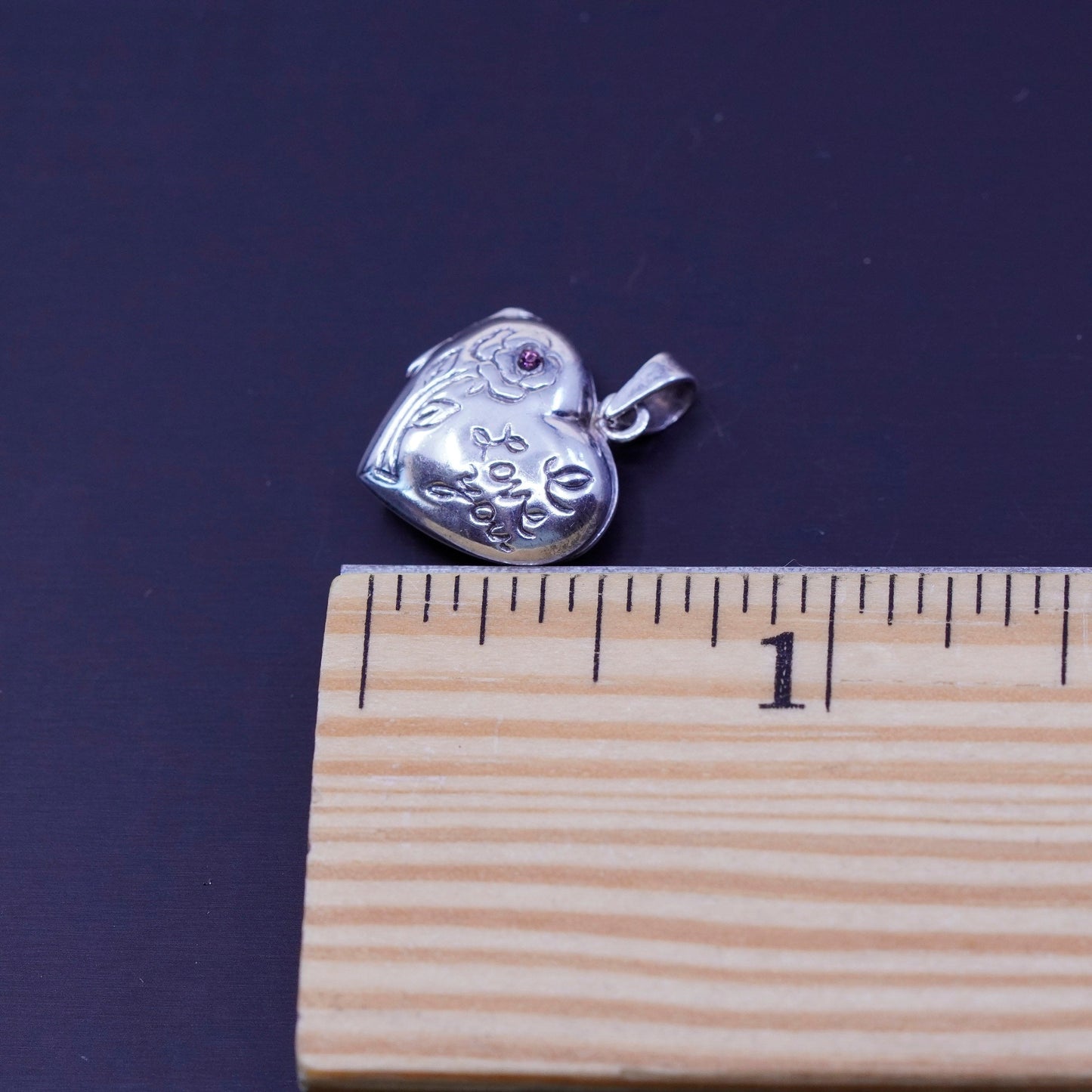 Antique Sterling silver charm, 925 heart photo locket flower and “I love you