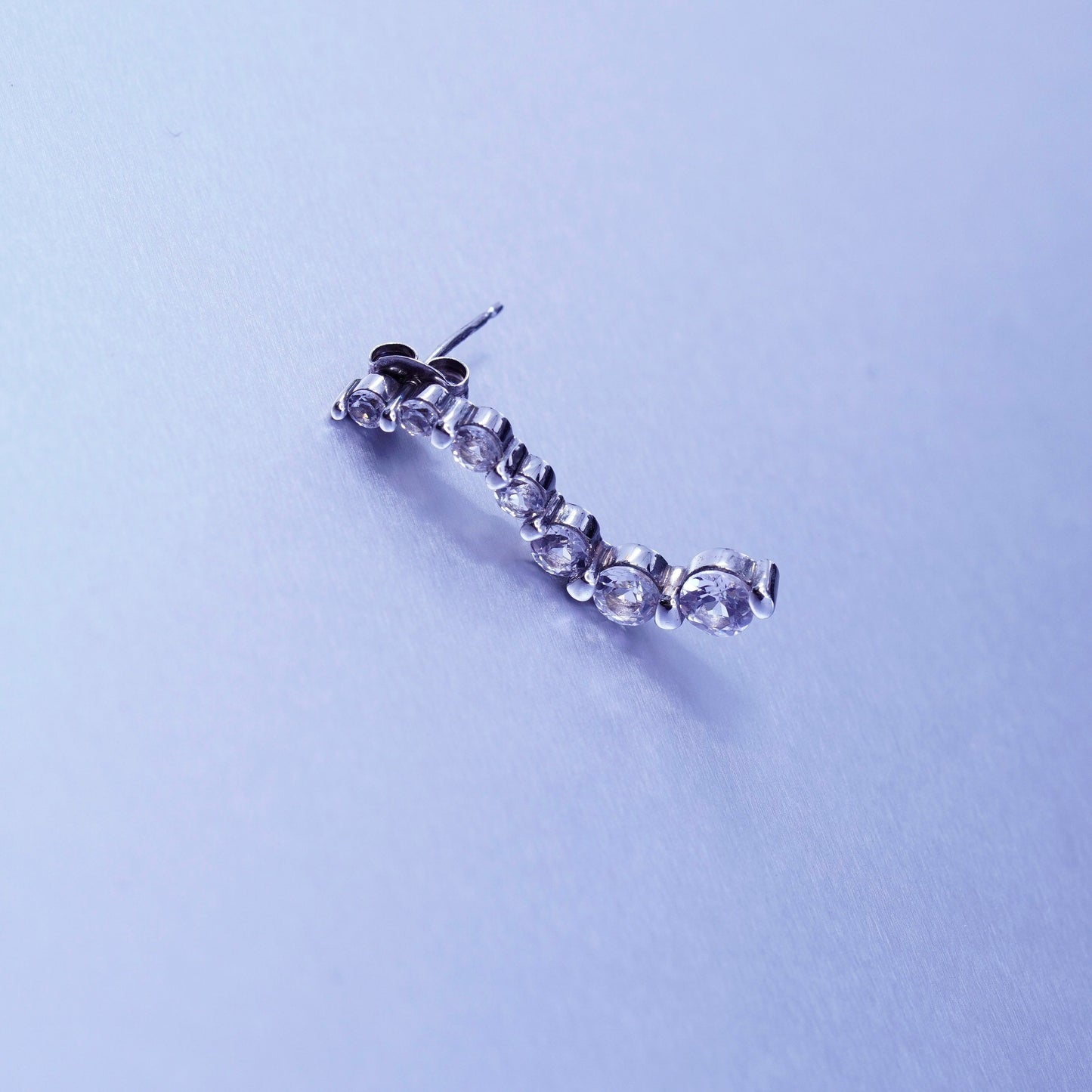 Vintage Sterling 925 silver earrings, wavy studs with Cz inlay