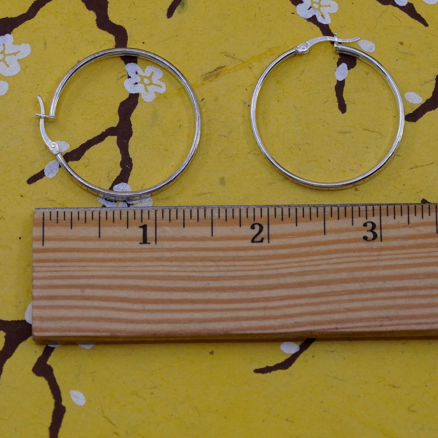 1.5”, Sterling silver handmade hoop earrings, mexico 925 Greek key huggie