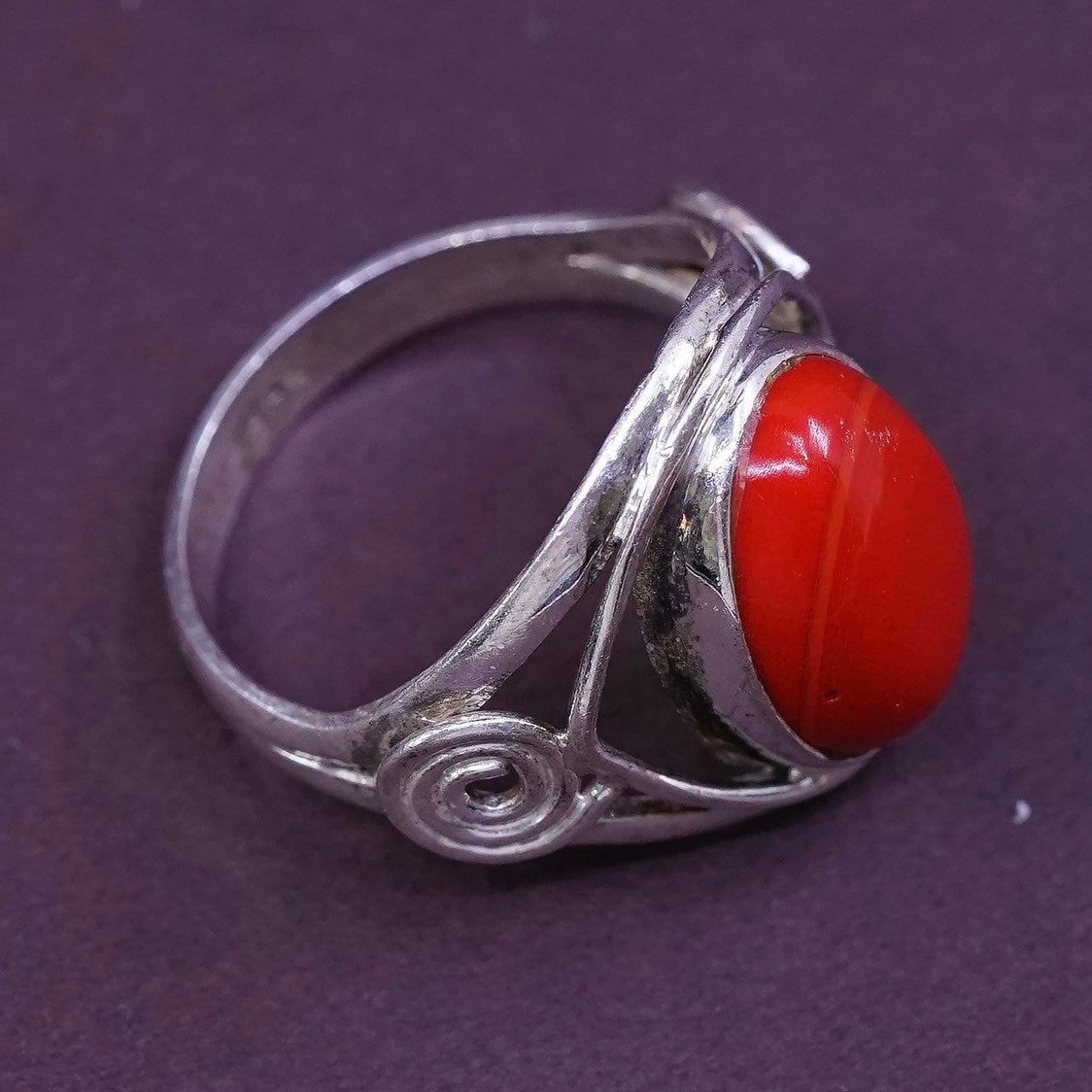 sz 7.75, Sterling silver handmade ring w/ onyx, Native American 925 band