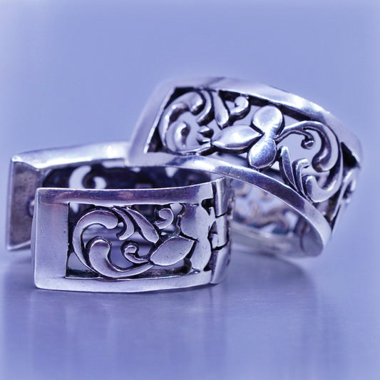 0.75”, vintage Sterling silver handmade earrings, 925 filigree huggie hoops