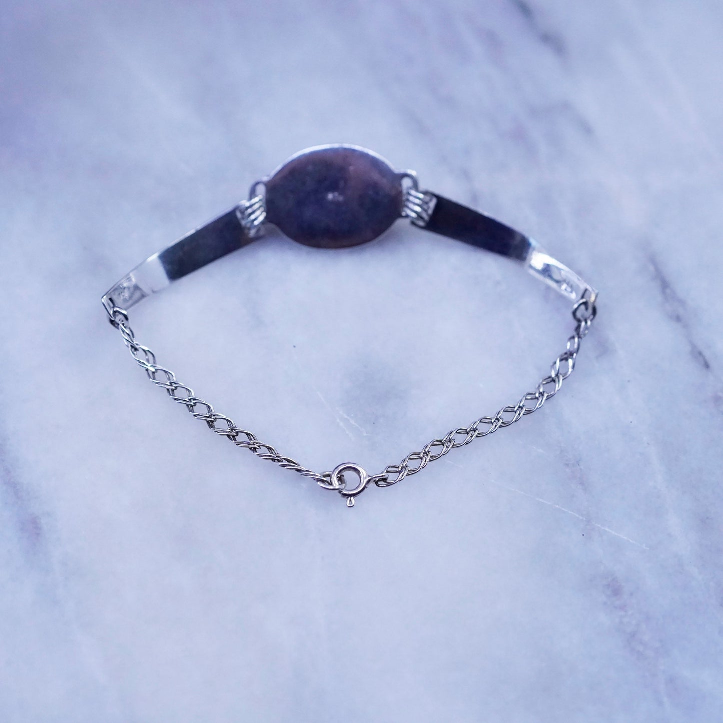 7.5”, vtg Sterling silver handmade double curb bracelet pearl mother of pearl