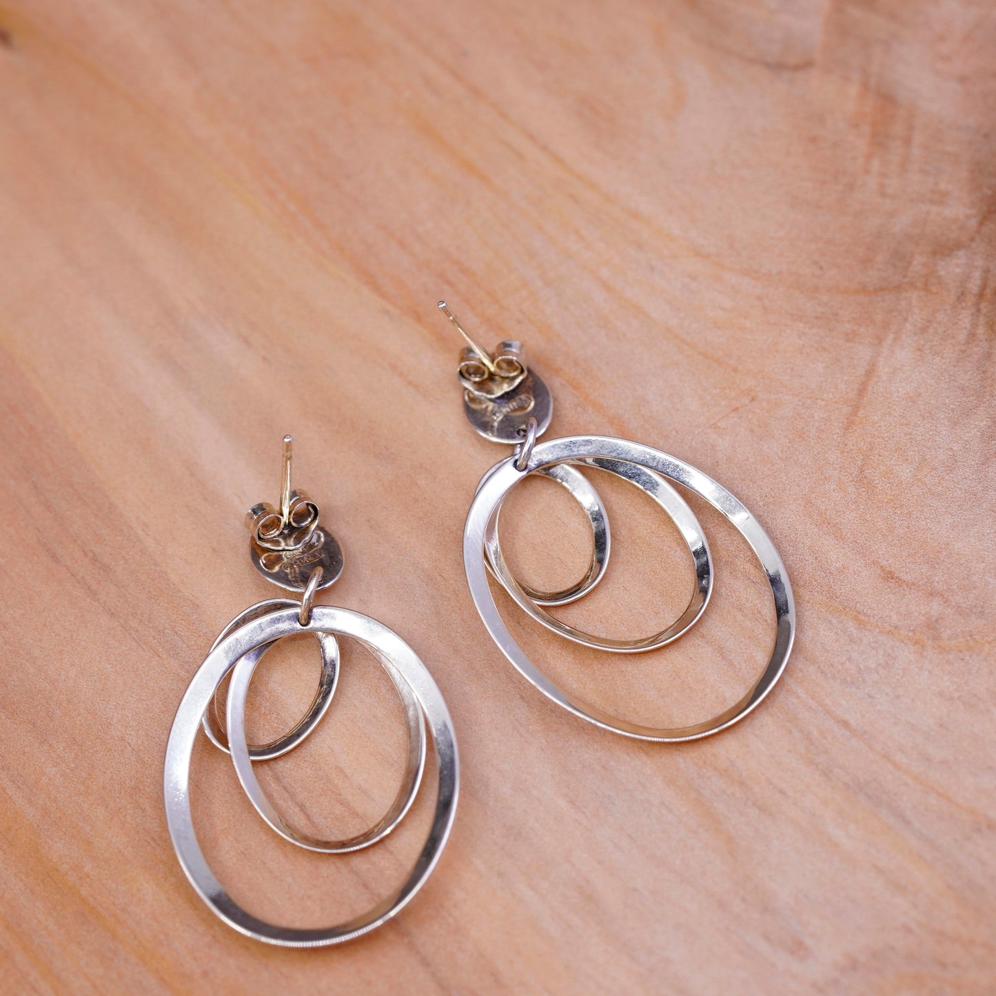 vtg vermeil gold over Sterling silver circle drops, 925 multi circle earrings