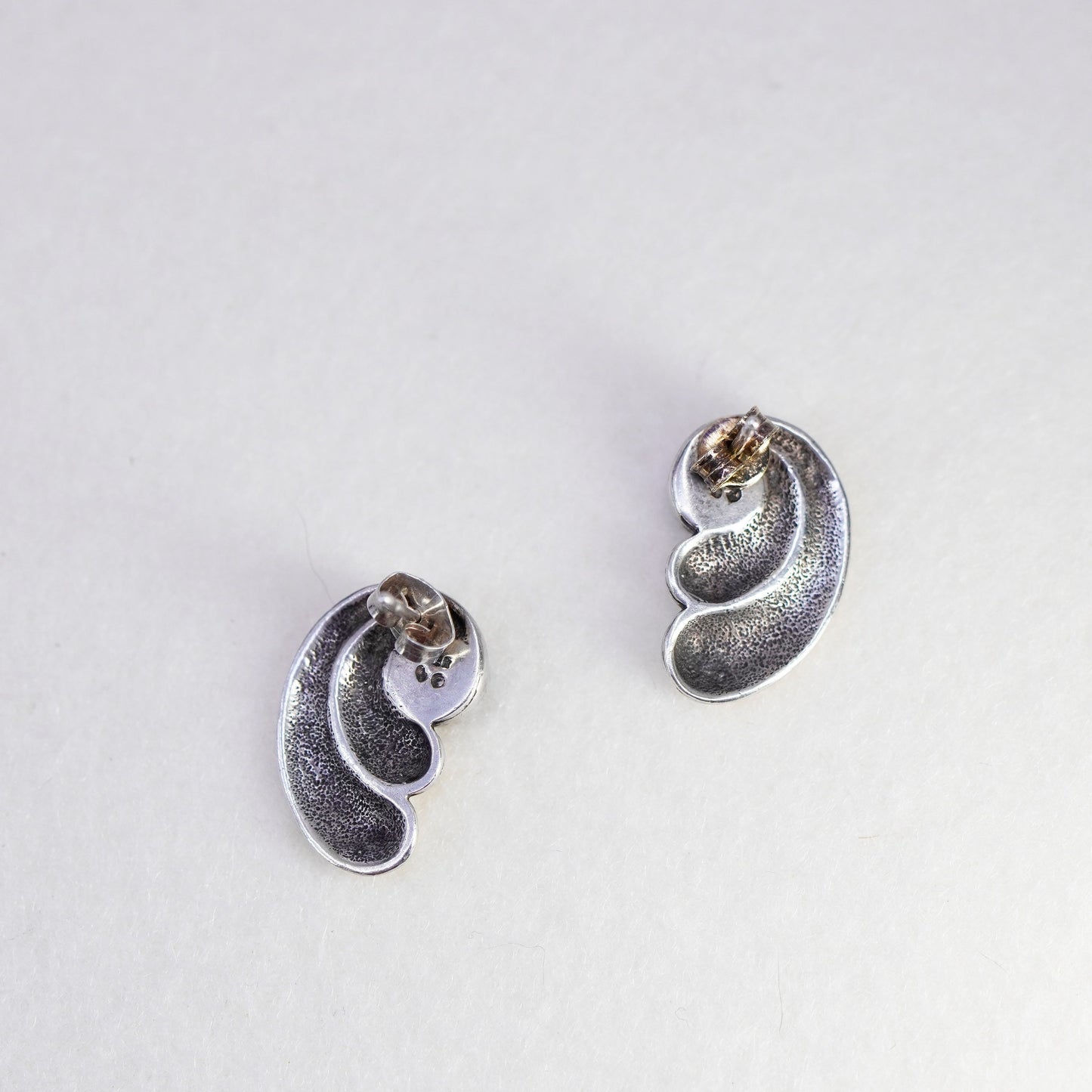 Vintage Sterling 925 silver handmade earrings, wings studs with denim lapis