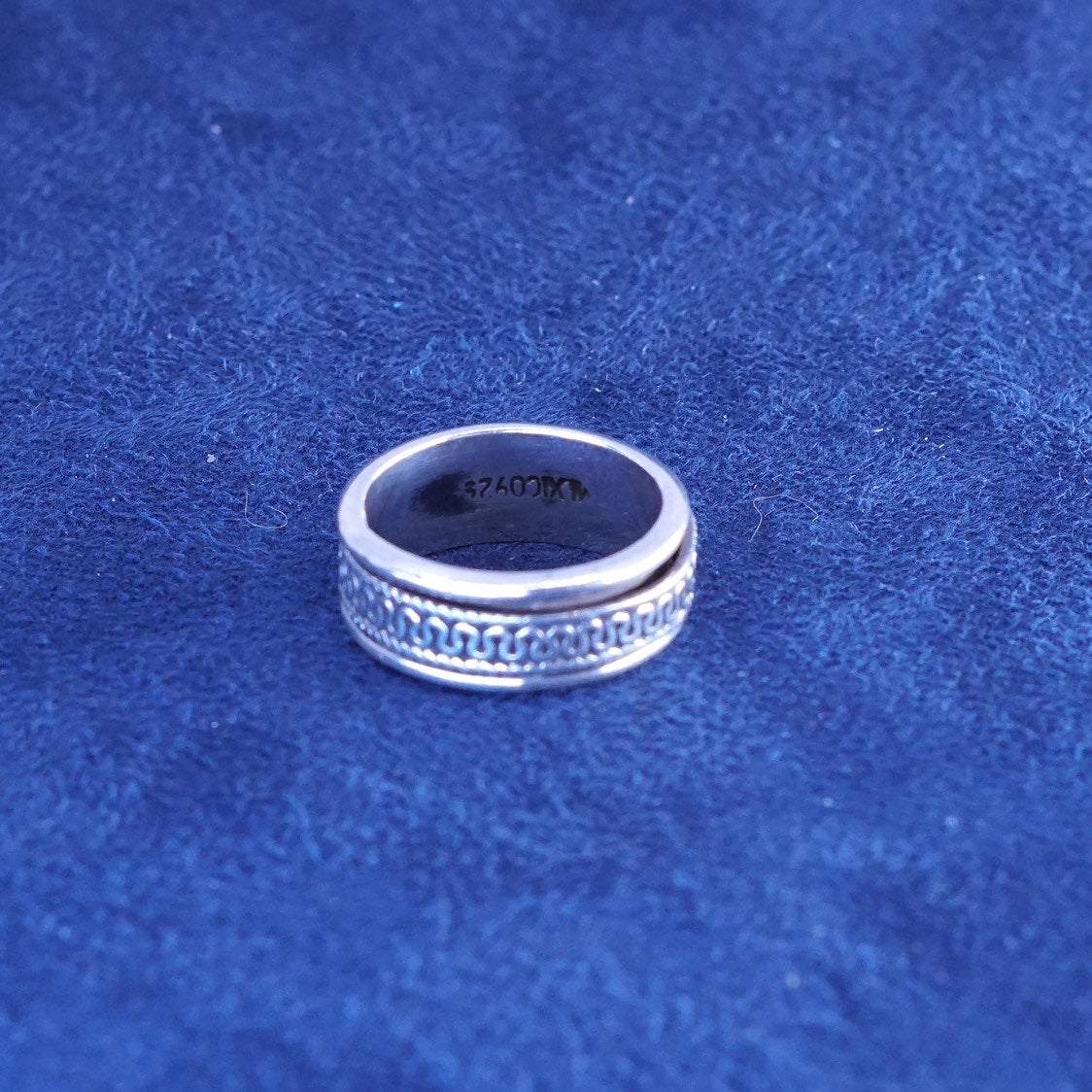 sz 6, vtg sterling silver band with copper around, Mexico 925 spinner ring