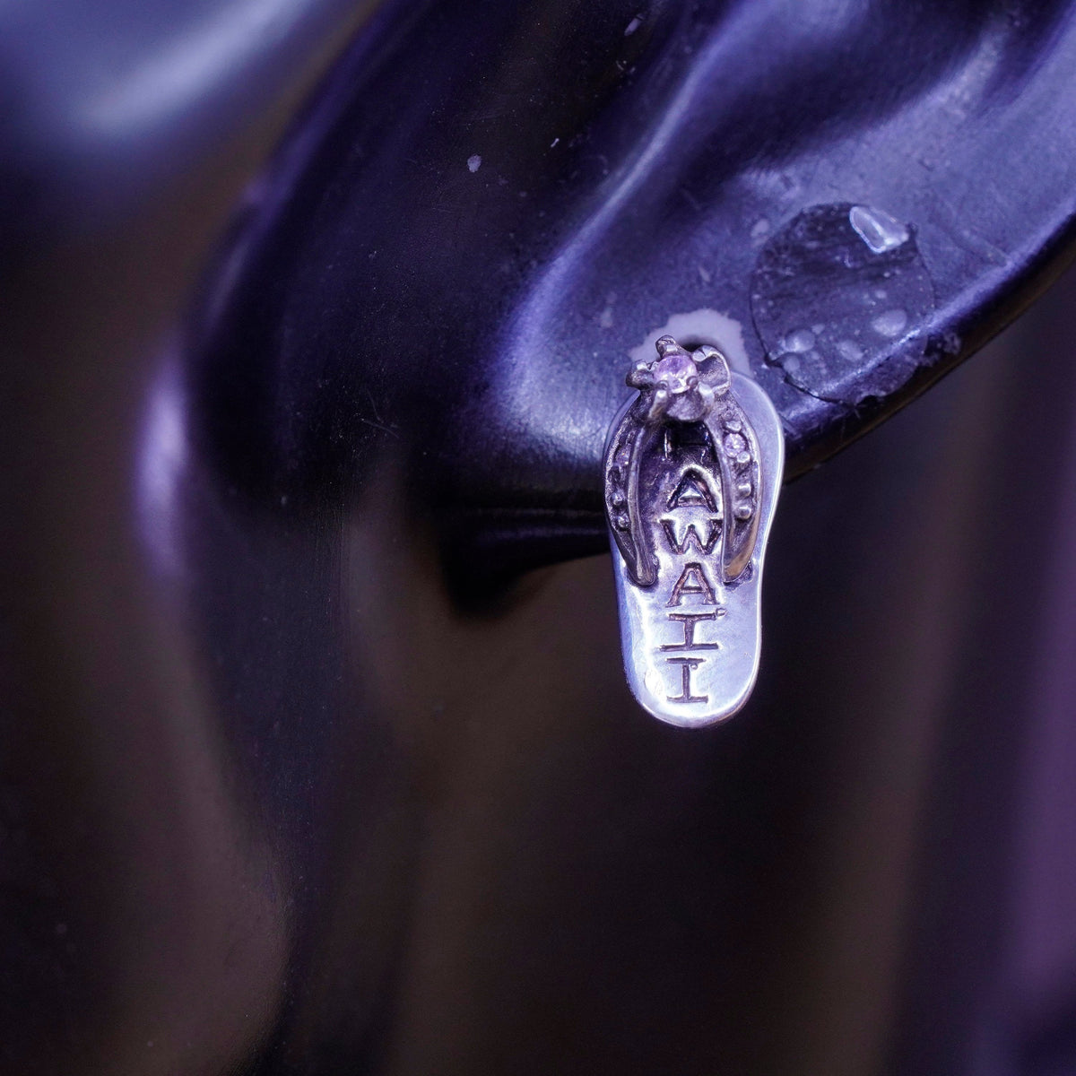 Hawaii Sterling 925 silver sandal flip flop studs earrings with flower and cz