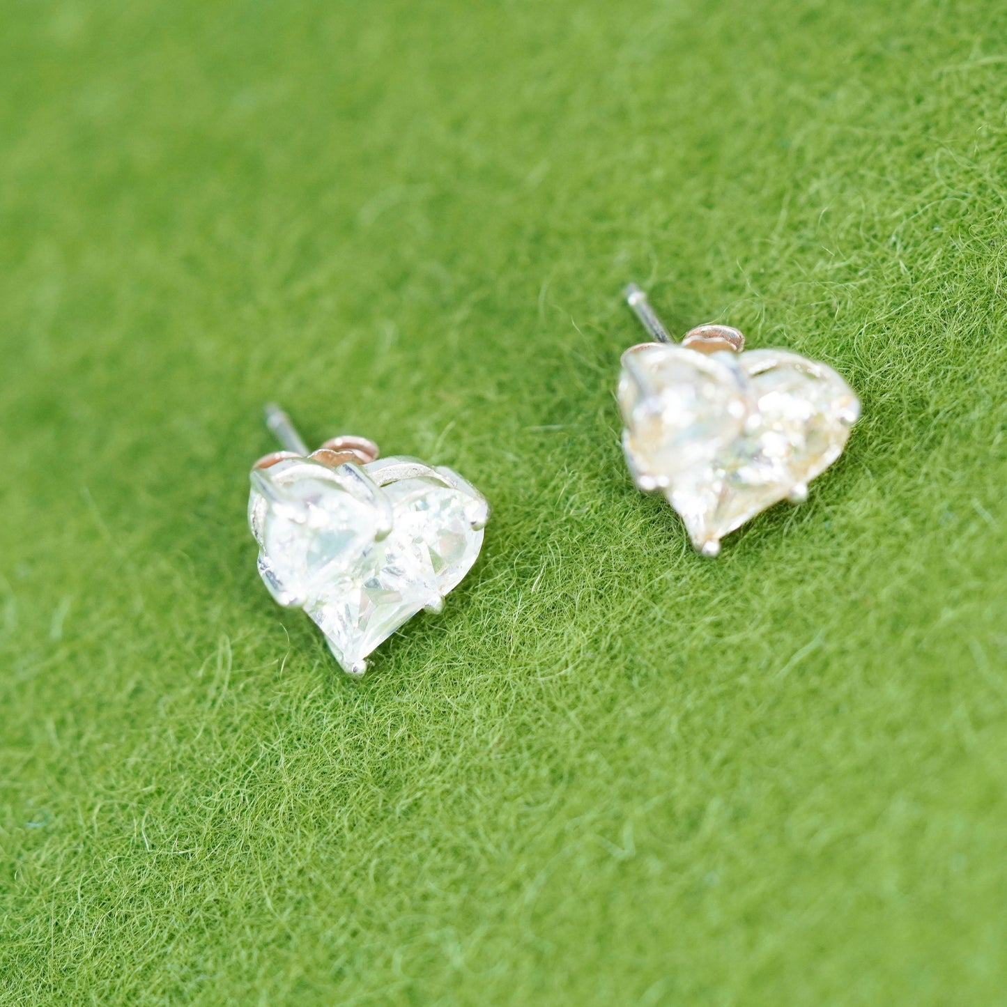 Vintage sterling silver cz studs, fashion minimalist 925 heart earrings