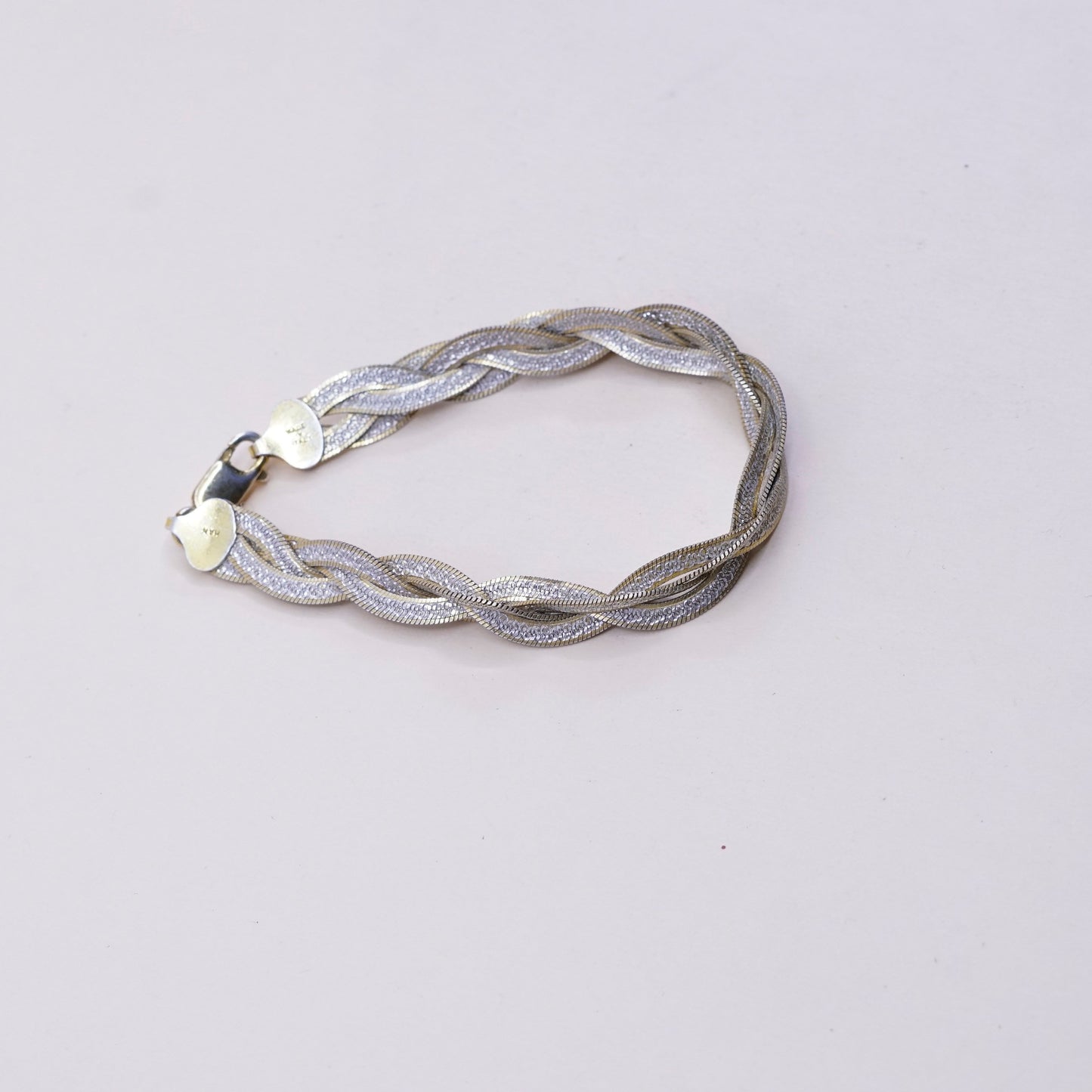 7”, vermeil gold over sterling silver, italy 925 woven herringbone bracelet