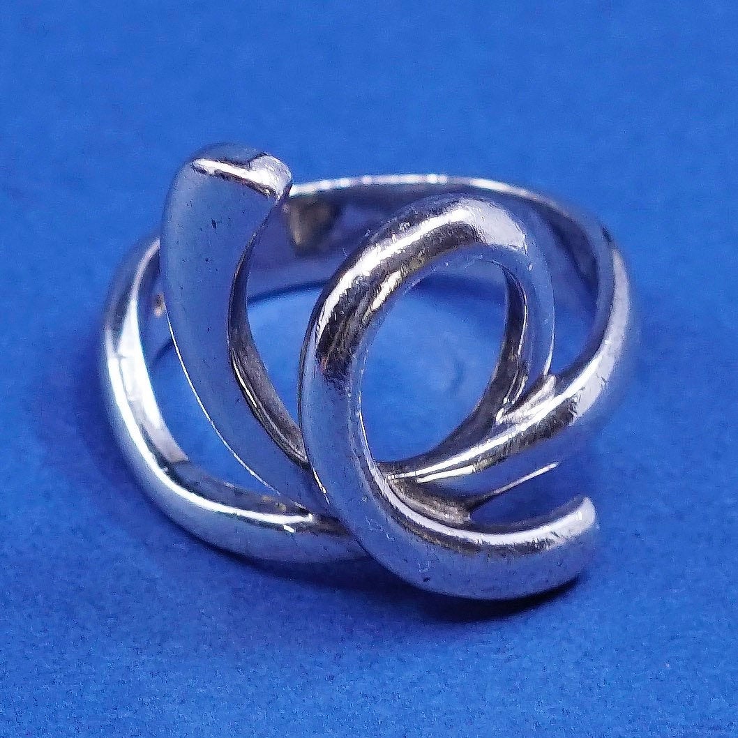 Size 8.5, vtg sterling silver handmade ring, 925 wired ring, stamped 925