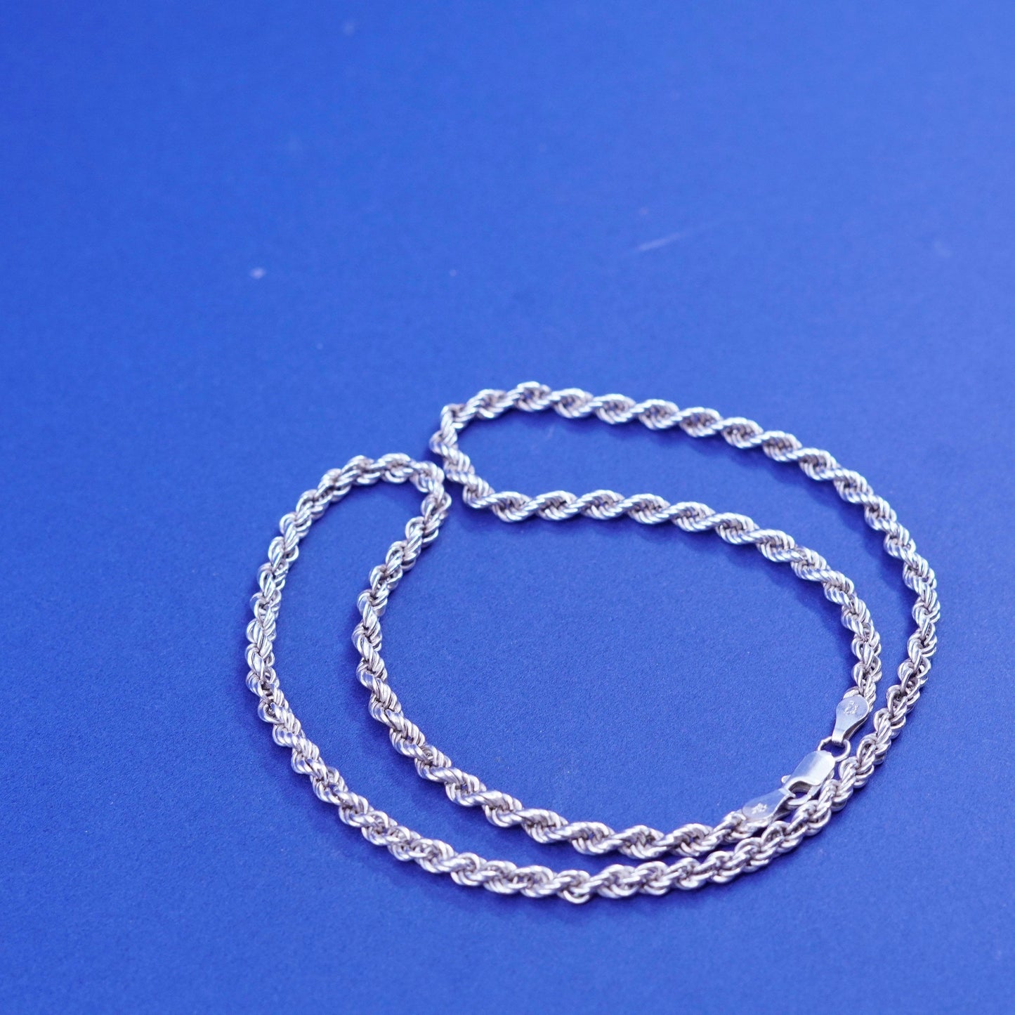 18”, 3mm, vintage Sterling silver handmade necklace, 925 diamond rope chain