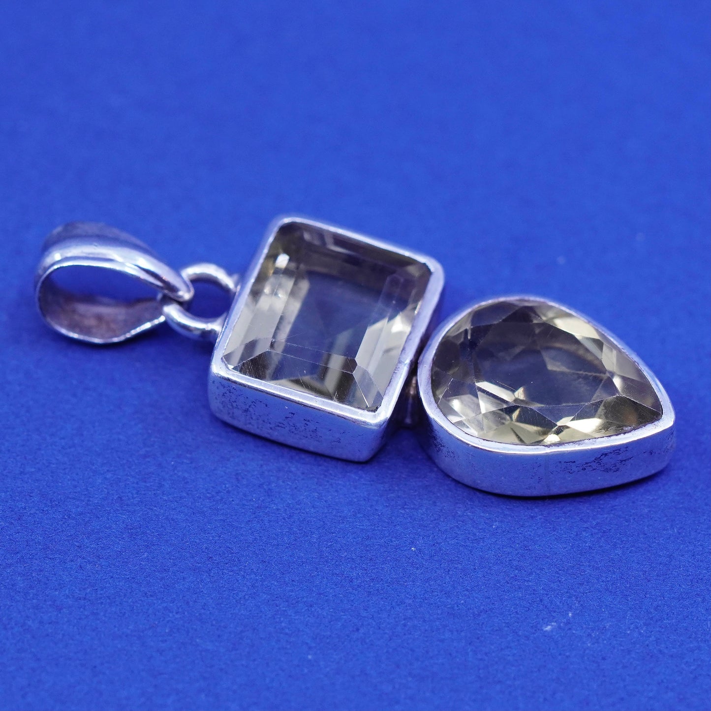 Vintage Sterling 925 silver handmade pendant with crystal and teardrop citrine