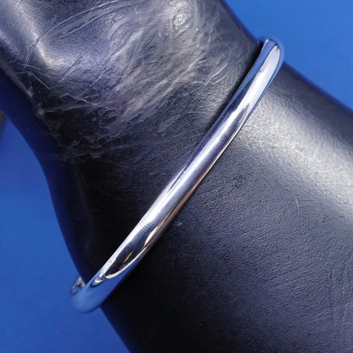 6.5", vtg sterling silver handmade bracelet, thin 925 hammered cuff