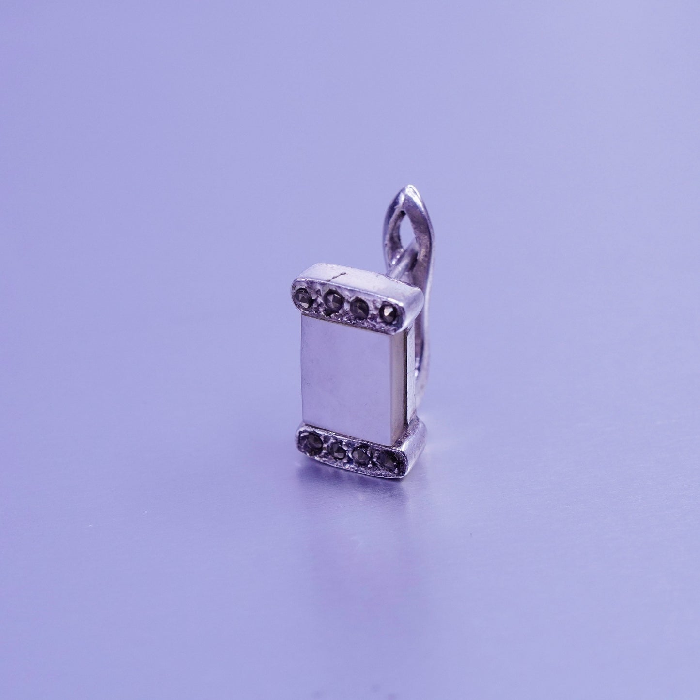 Sterling 925 silver earrings, rectangular studs mother of pearl and marcasite