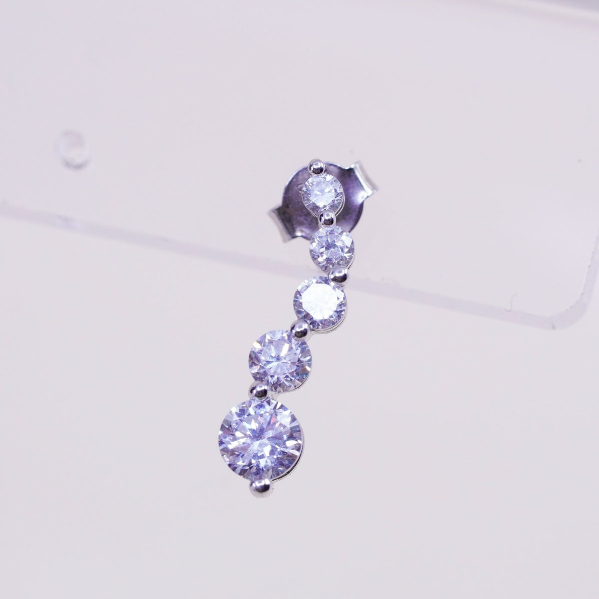 Vintage sterling silver wavy genuine cz studs, fashion minimalist earrings