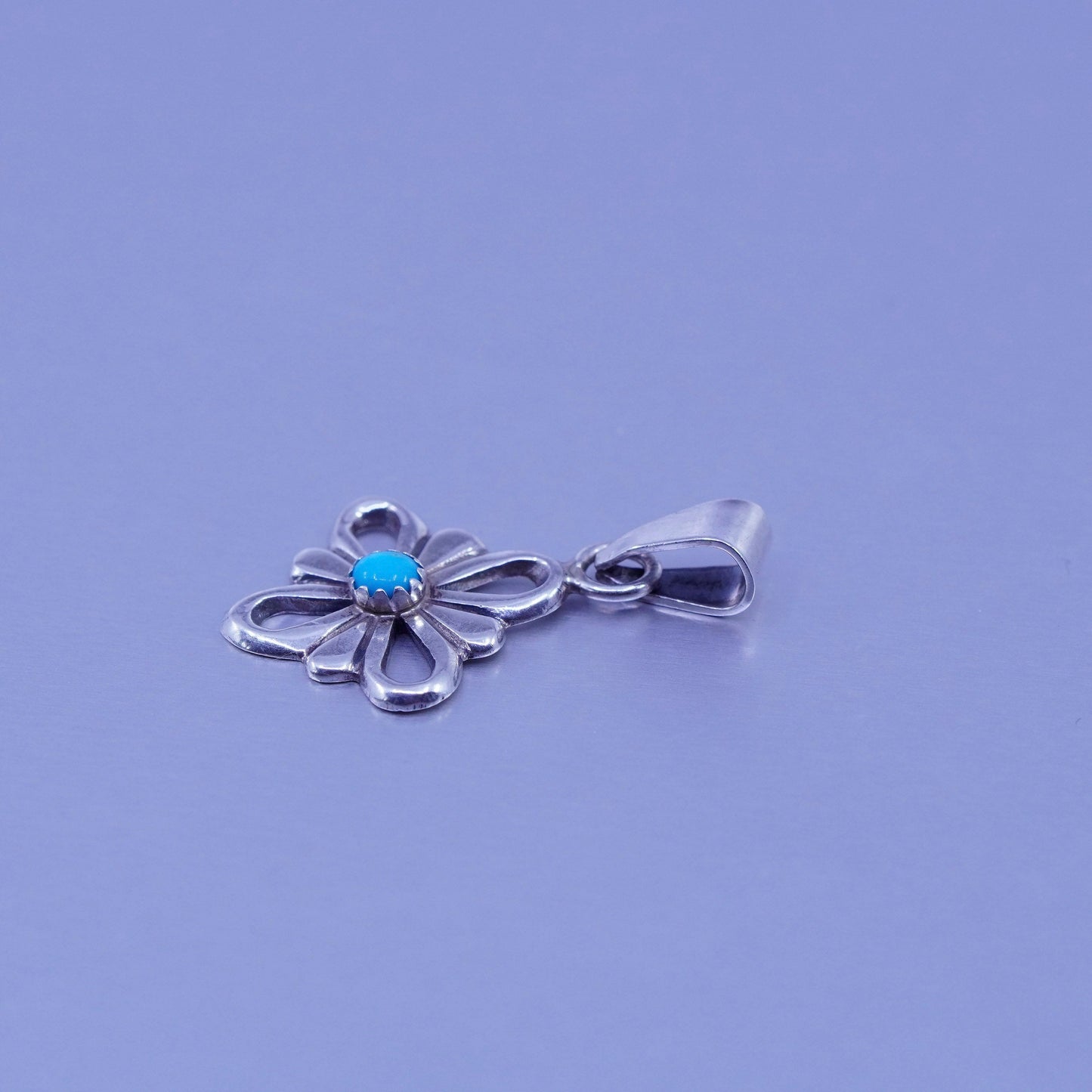 antique Native American sterling 925 silver floral pendant with turquoise