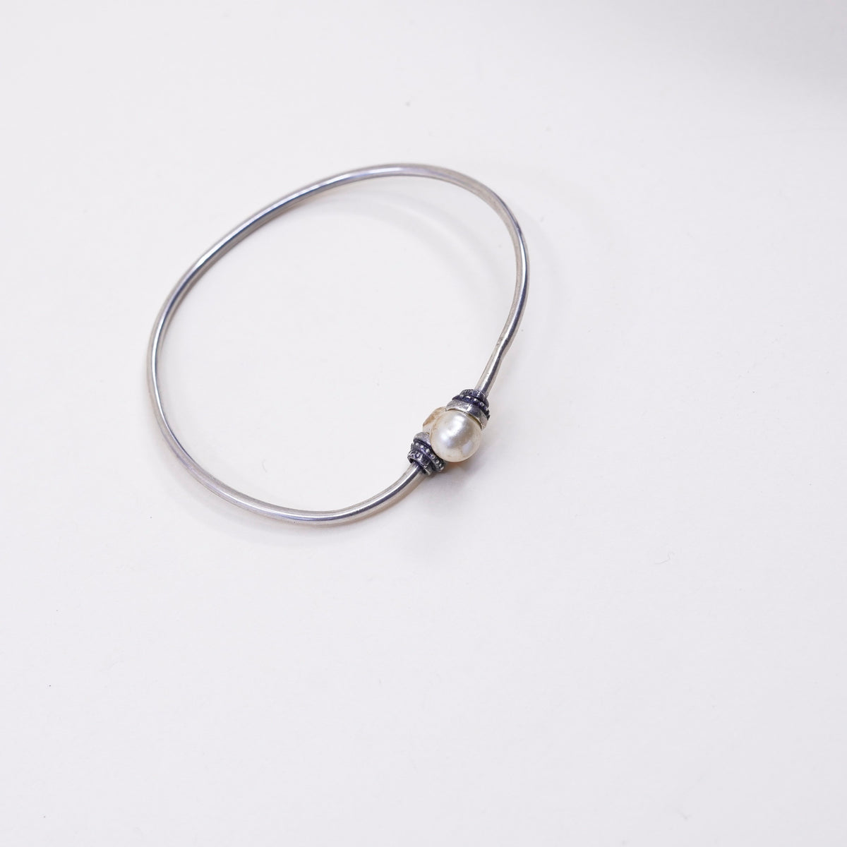 7”, sterling silver contemporary handmade bracelet, 925 wrap cuff faux pearl