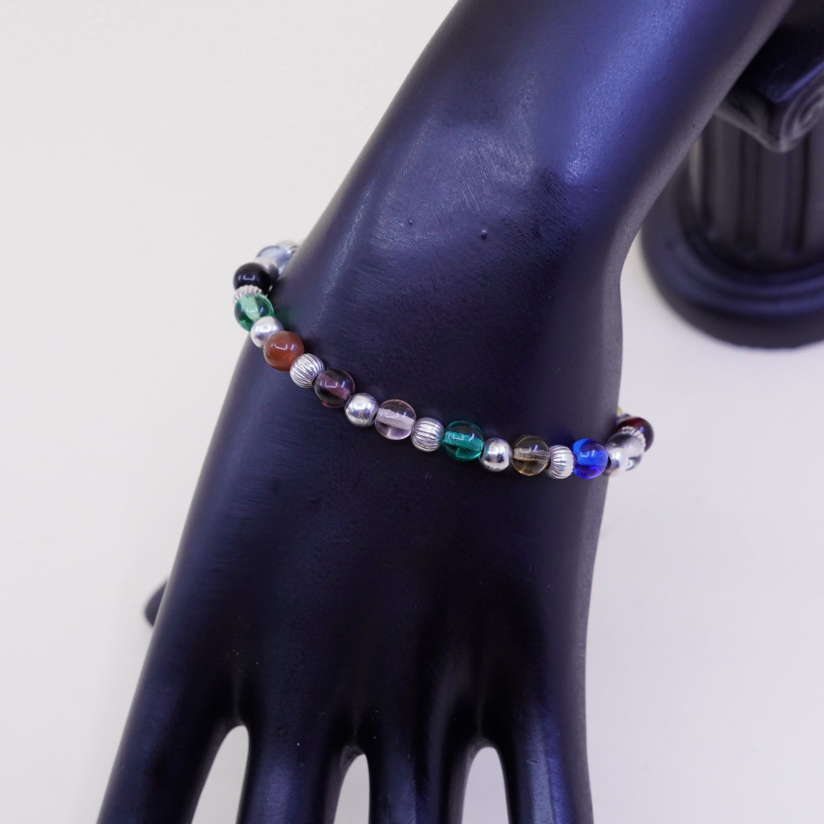 6.5”, italy sterling silver bracelet, 925 beads chain w/ crystal charms jewelry