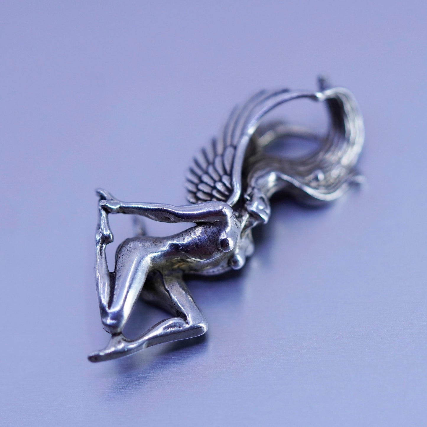 1.25”, Antique Sterling silver handmade charm, 925 female Angel pendant