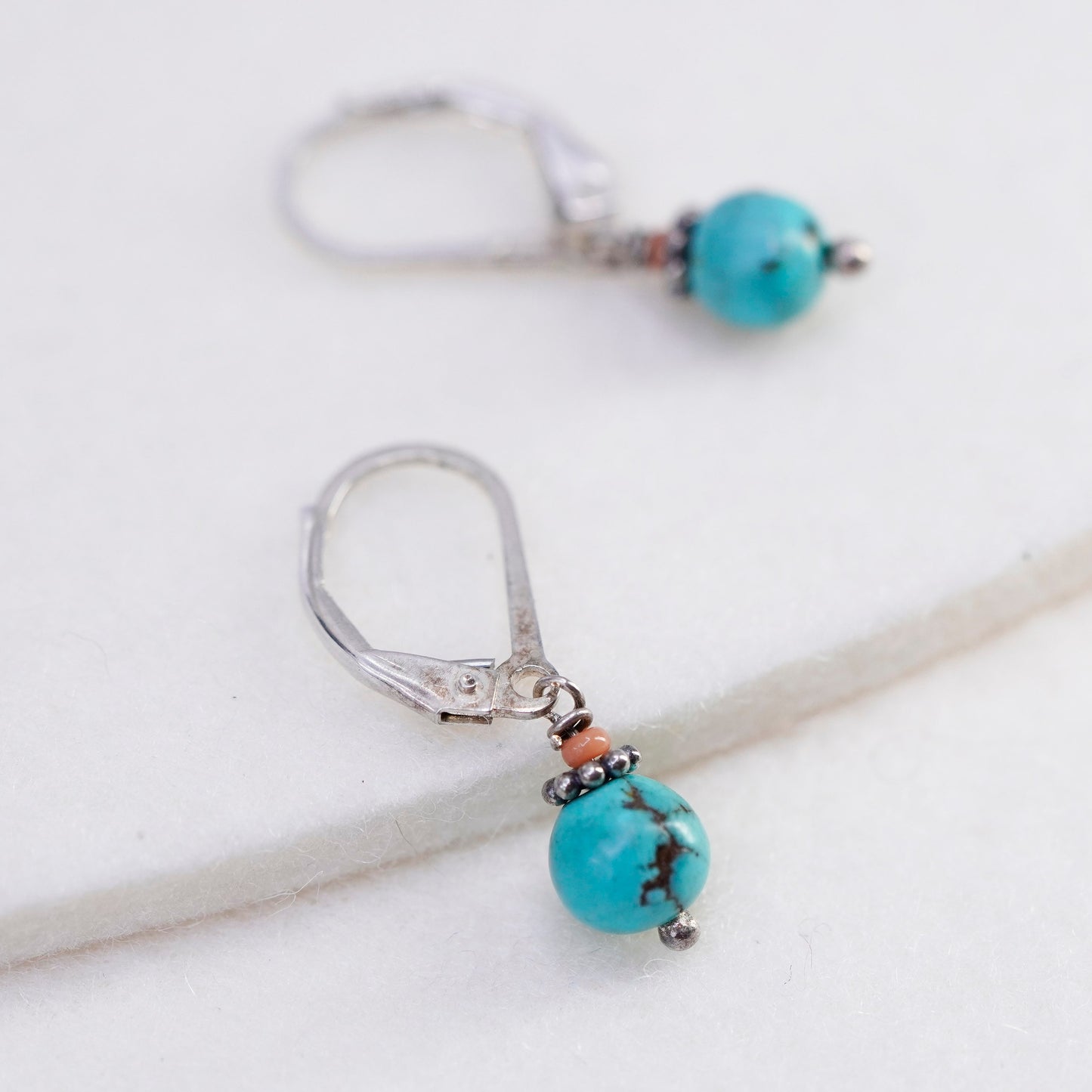 Vintage Sterling 925 silver handmade earrings with turquoise beads