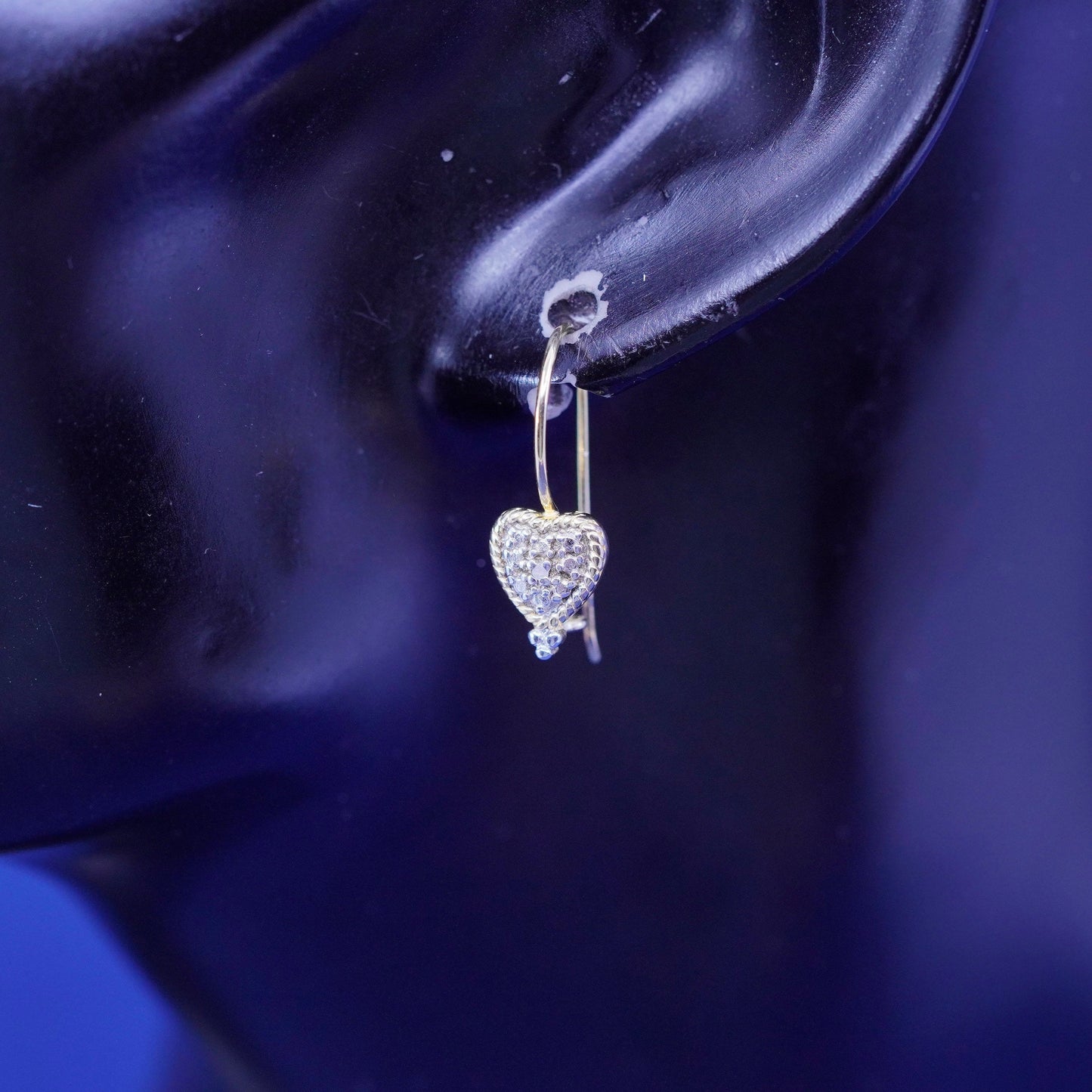 vermeil gold over Sterling silver handmade earrings, 925 heart with diamonds