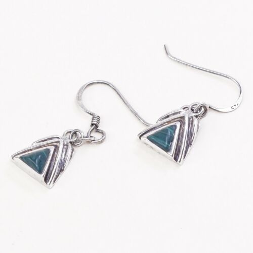 Amazing Southwestern handmade Sterling Silver earrings, 925 Malachite Dangles