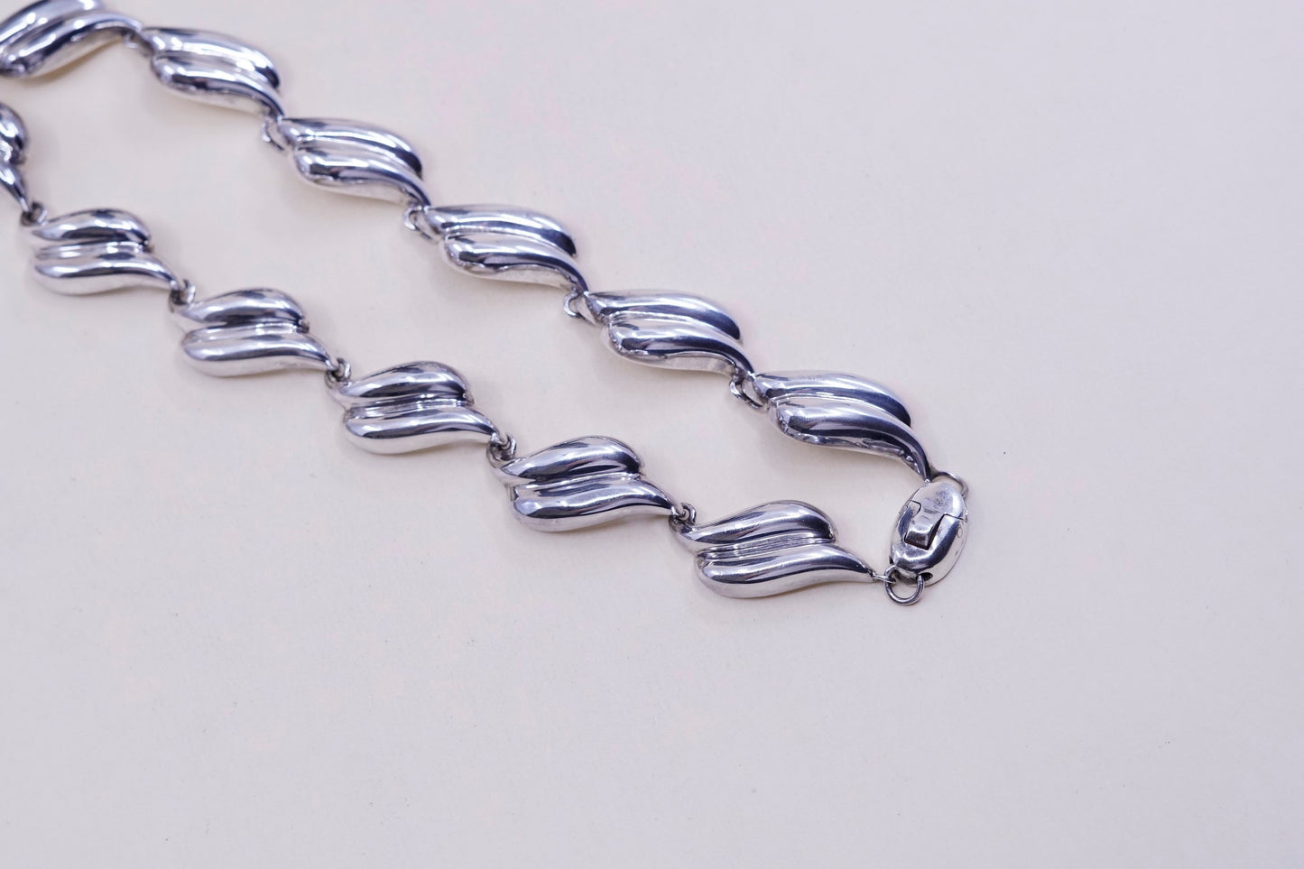 16”,, Vintage sterling 925 silver wavy tennis necklace, 925 chain