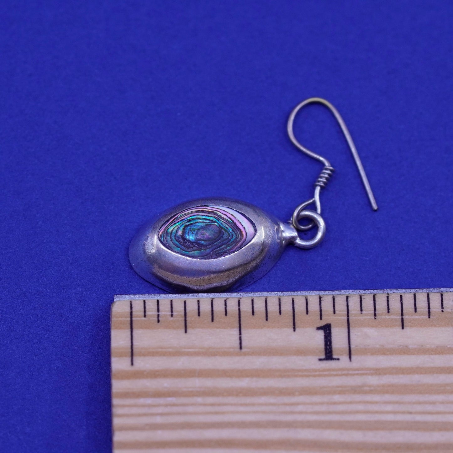 Vintage Sterling 925 silver handmade earrings with oval abalone