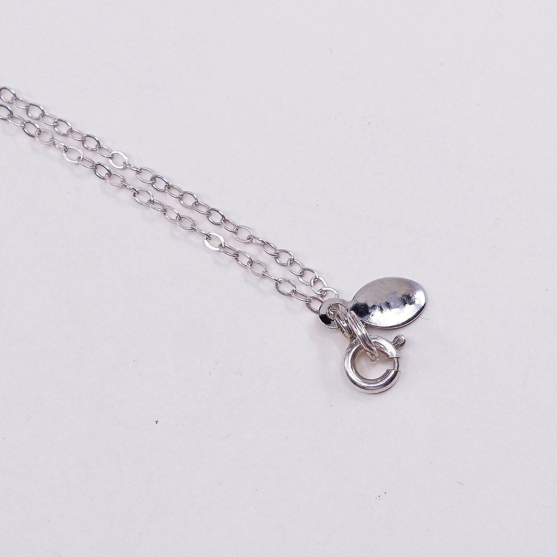 16", 2mm, vtg Sterling 925 silver handmade necklace w/ pink crystal pendant