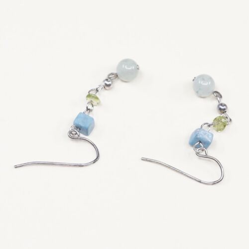 Amazing handmade Sterling 925 Silver earrings, 925 Turquoise And Jade Dangle