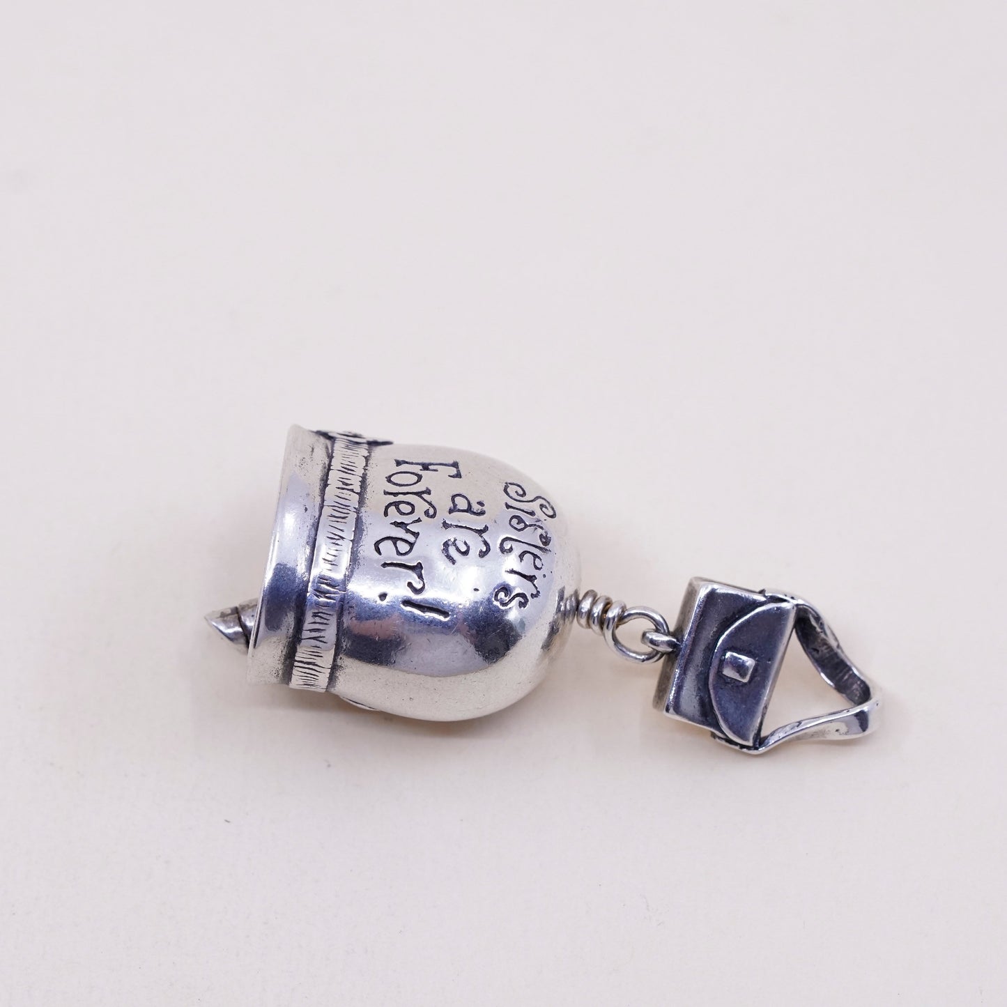 John Sterling silver handmade charm, 925 bell pendant “sisters are forever!