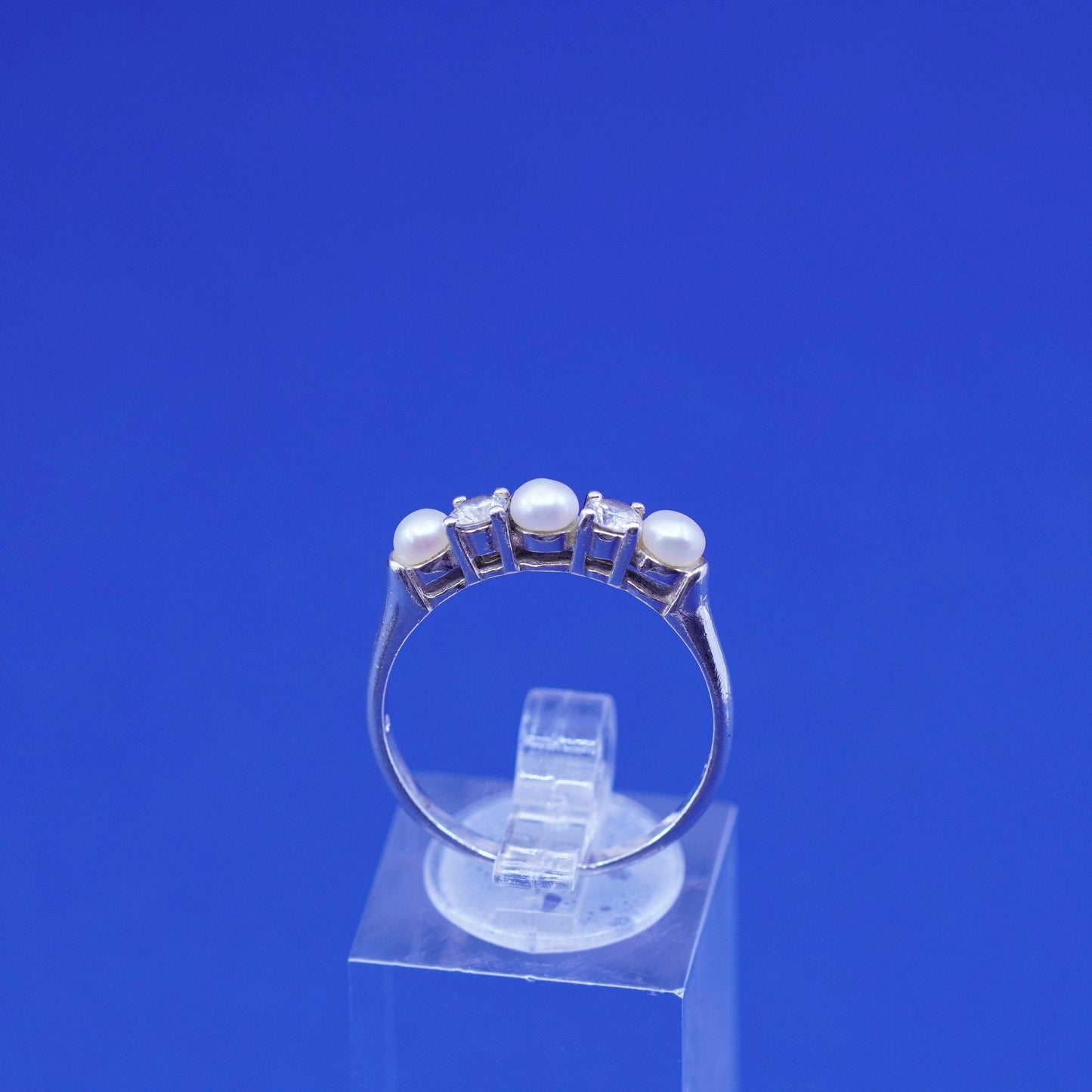 Size 9.5, vintage sterling silver handmade ring, 925 band with pearls and Cz