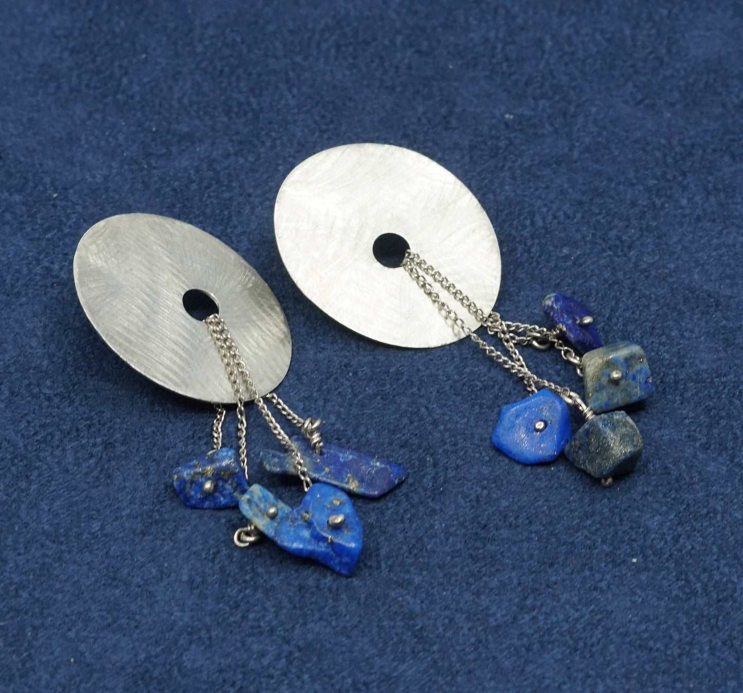 Berry sterling silver handmade earrings, 925 disc w/ Lapis lazuli beads