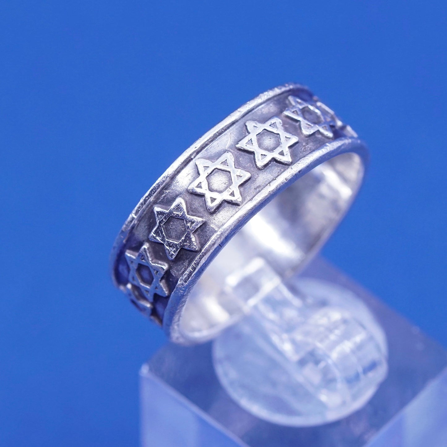 sz 12, vtg Sterling silver handmade ring, hopi 925 statement band w/ hexagram