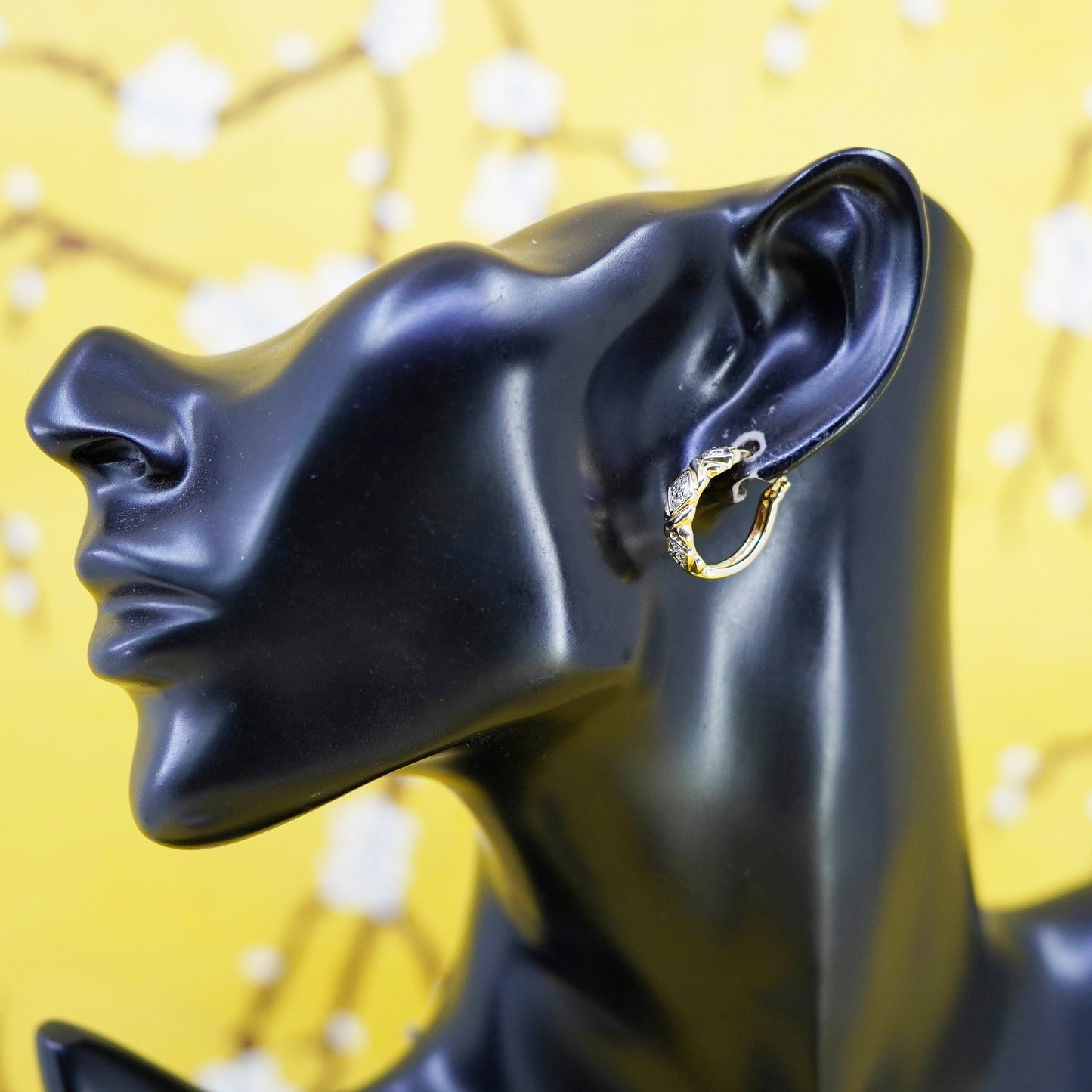 0.5”, VTG vermeil gold over Sterling silver earrings, 925 huggie hoops diamond