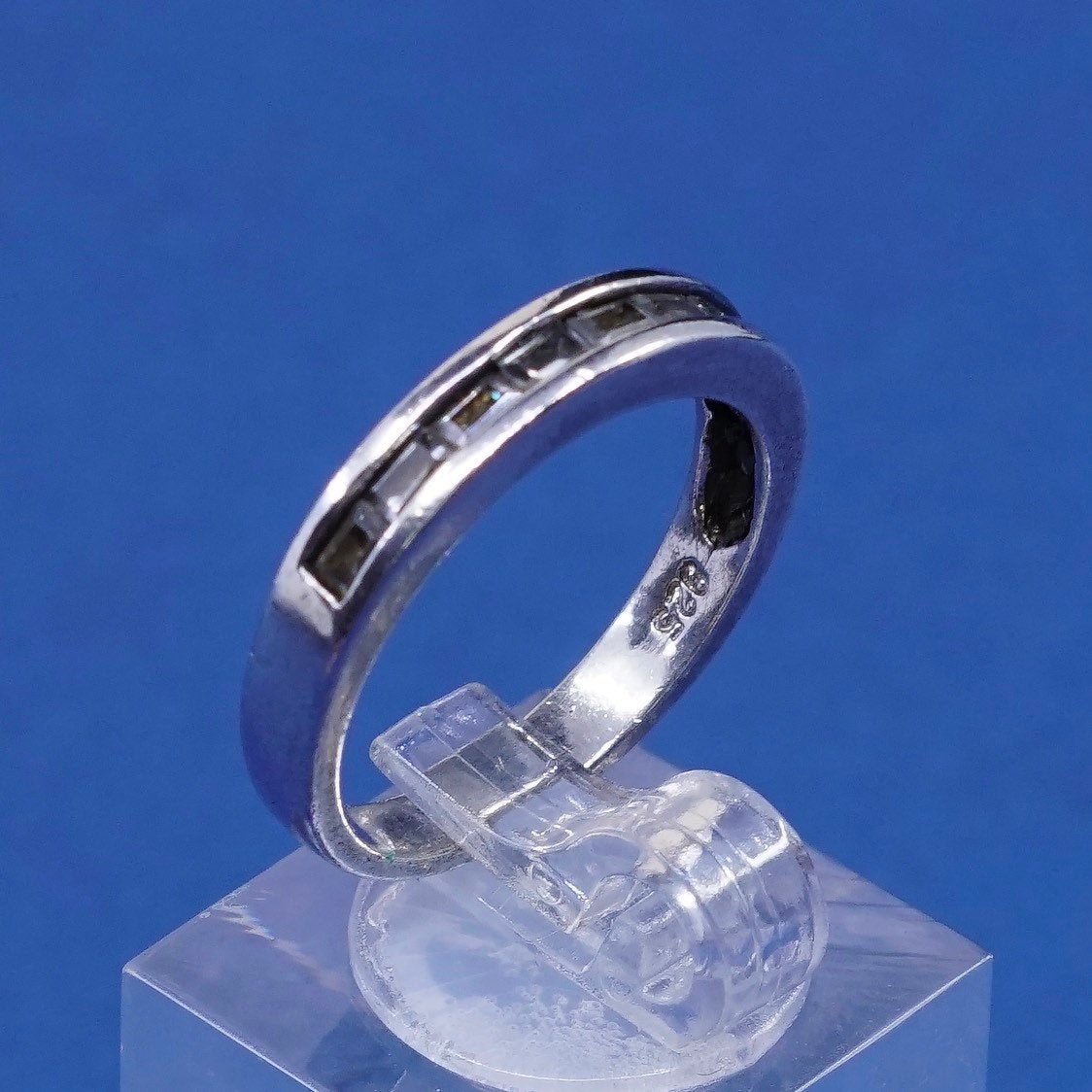 sz 8.5, vtg Sterling silver engagement ring, 925 band w/ clear crystal