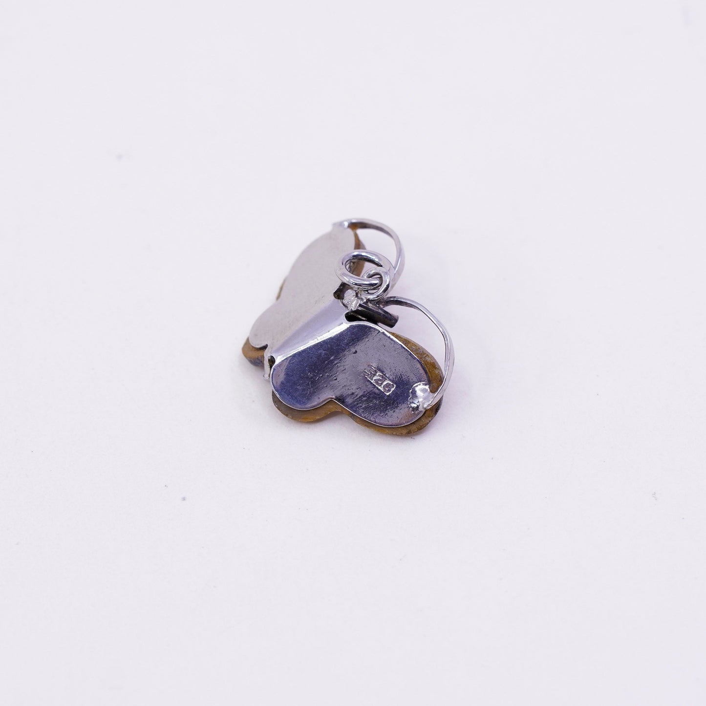 Vintage sterling silver butterfly with golden tiger eye, 925 handmade pendant